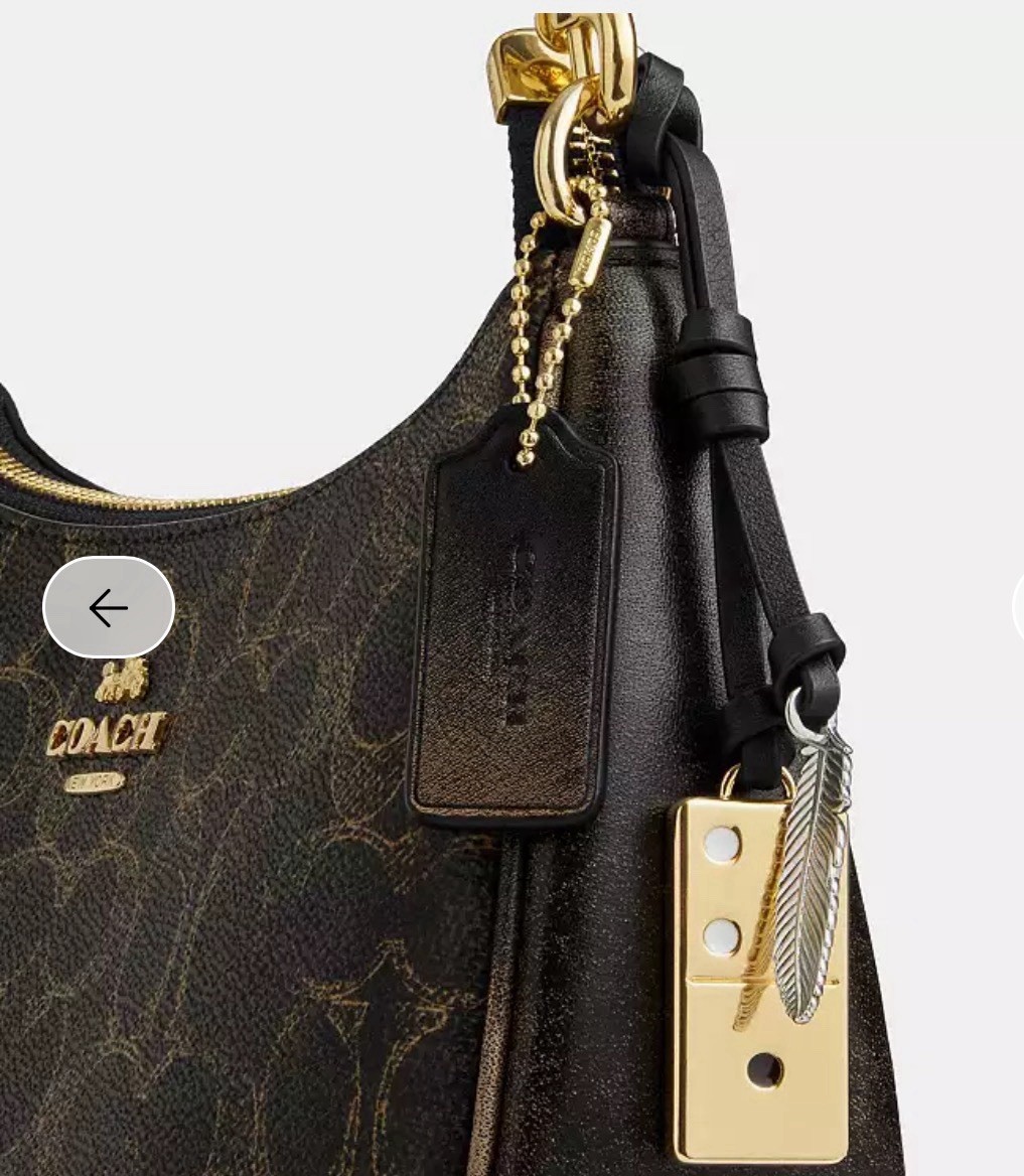 Coach Teri Small Brown Signature Logo Crescent Shoulder Bag Zip w/ Charm Strap