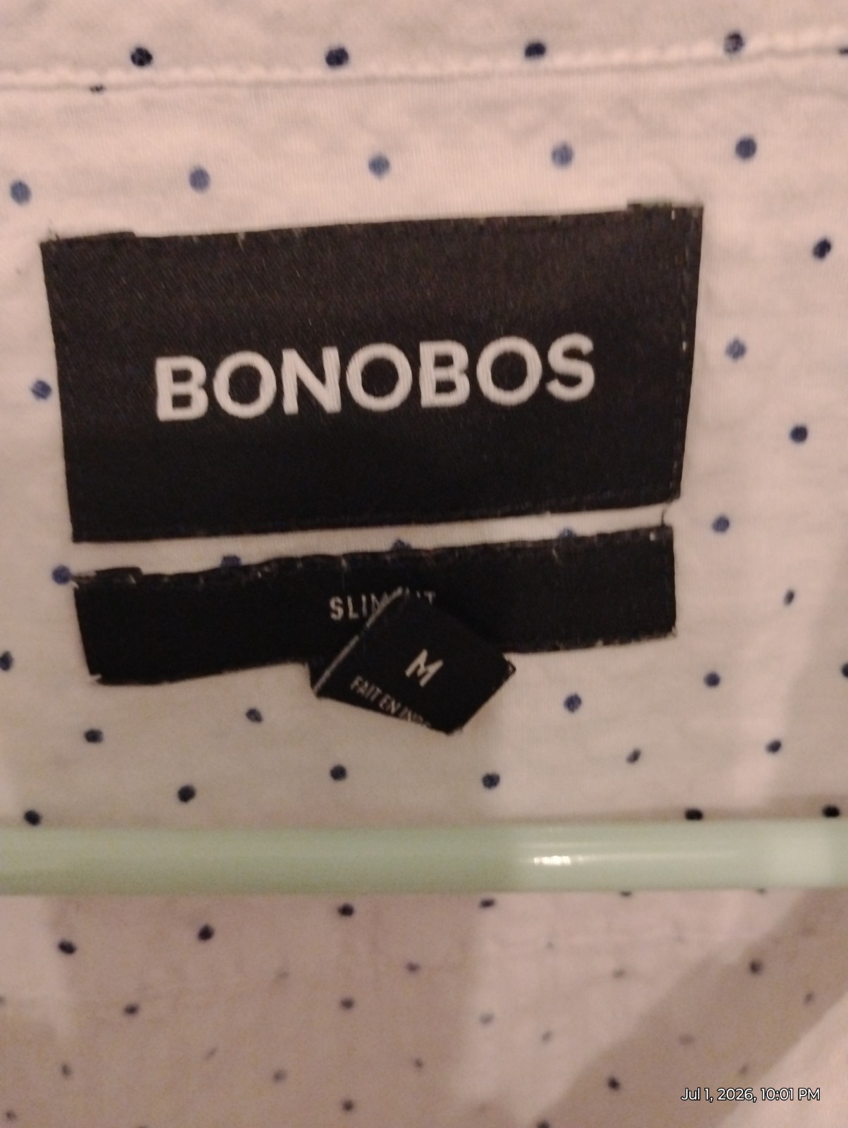 Bonobos Men’s Slim Fit Button-Up Shirt M White Blue Polka Dot Point Collar
