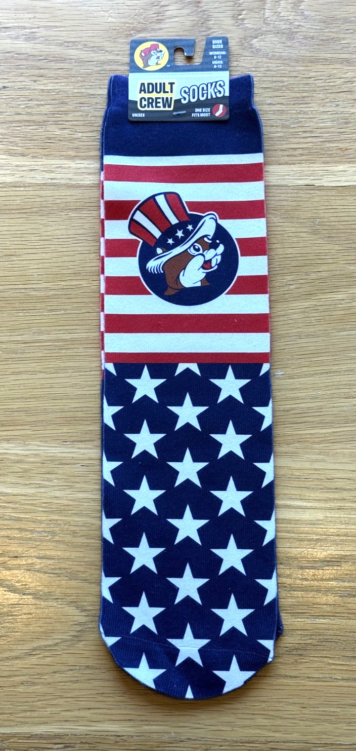 Buc-ee’s Adult Crew Socks Unisex – Bucky Logo, Stars Stripes Patriotic 250th