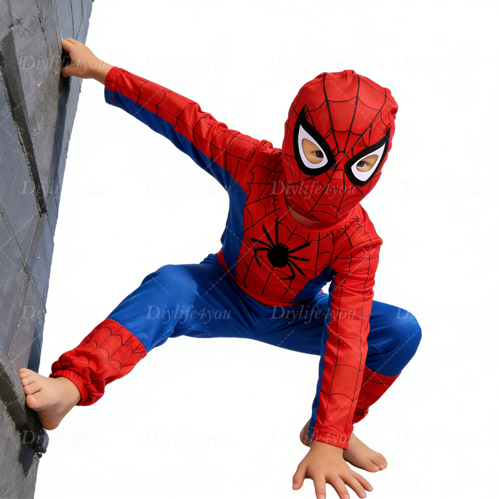 Kid SpiderMan Cosplay Costume Boys Tobey Maguire Outfit Jumpsuit Clothes 3-7Age