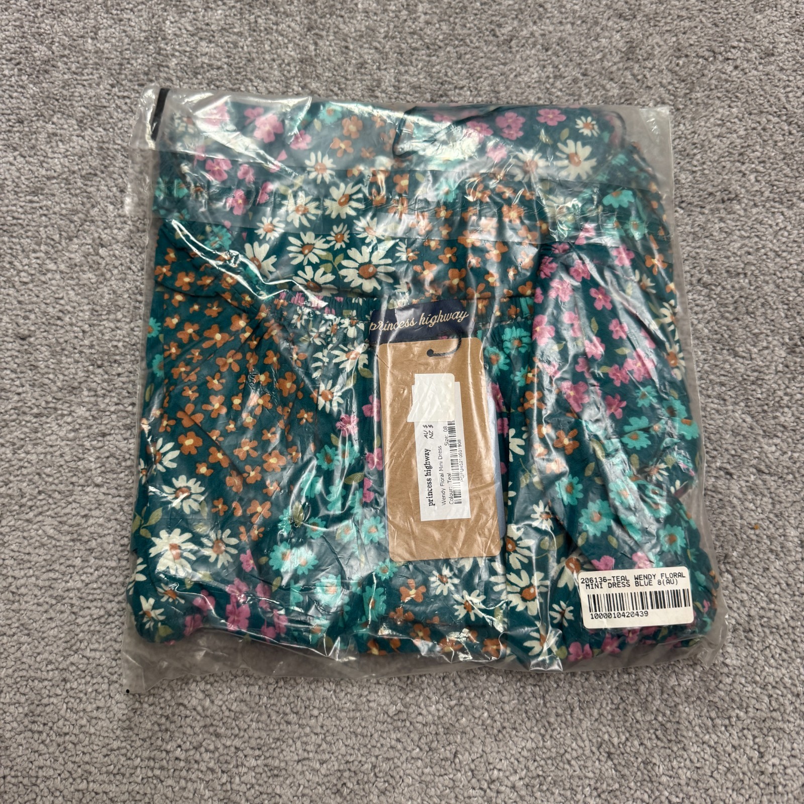 Princess Highway Teal Wendy Floral Mini Dress Womens 8 Blue Puff Sleeve Boho NWT