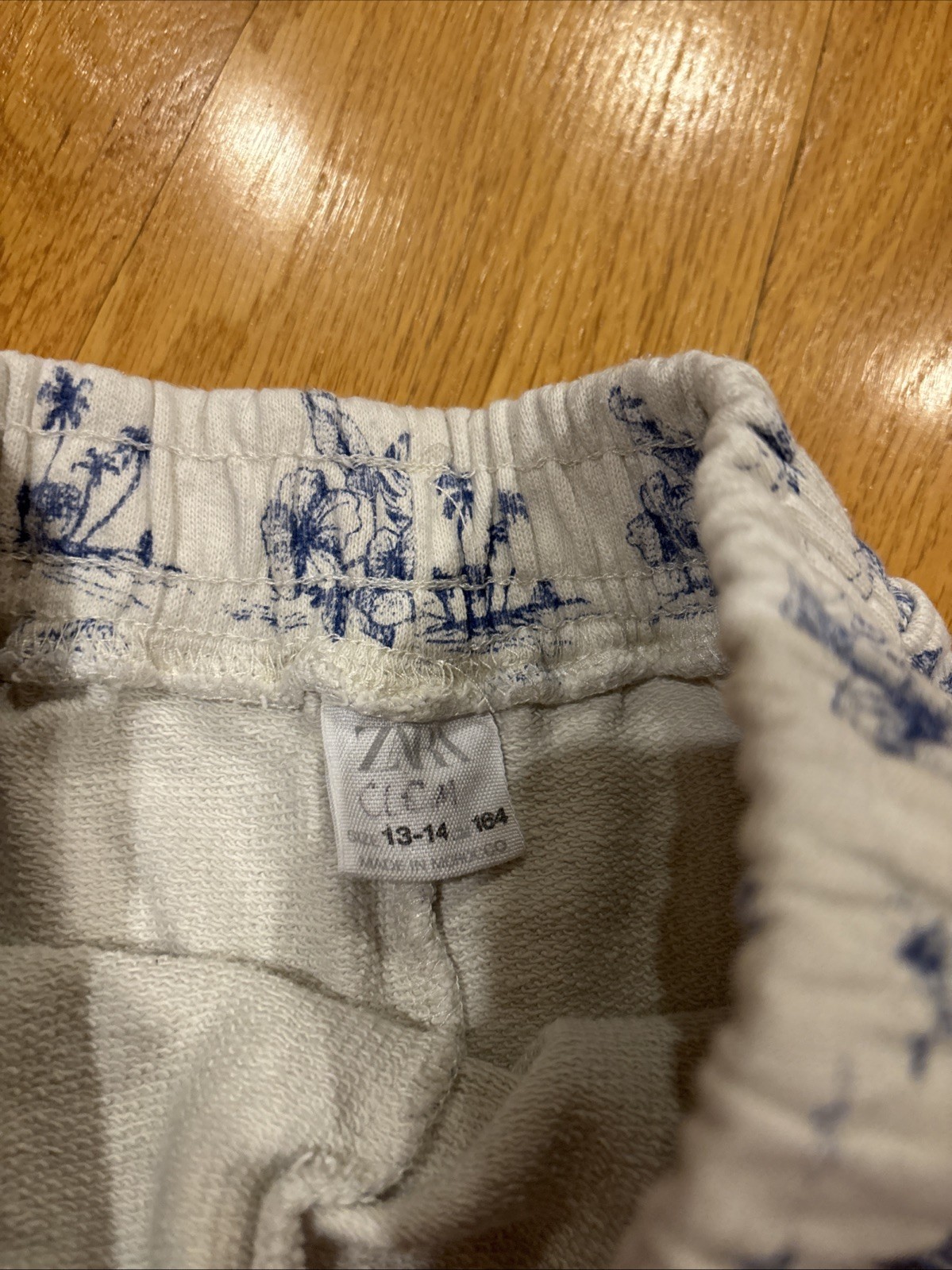 Zara blue tropical toile de jouy print drawstring waist Girls Size 13-14 CM 164