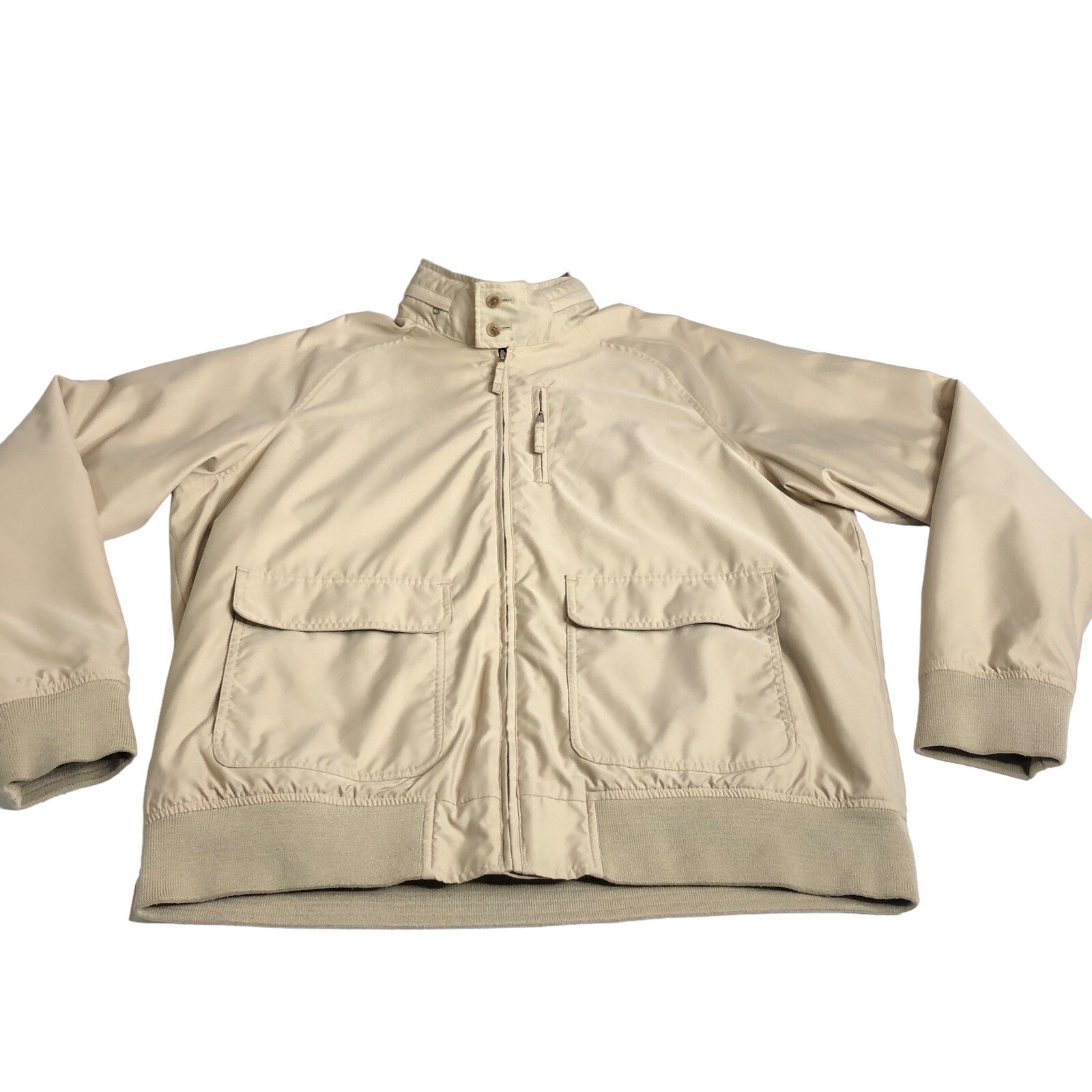 Lands End Bomber Jacket Mens LT Large Tall Tan Khaki Hideaway Hood Utility Chore