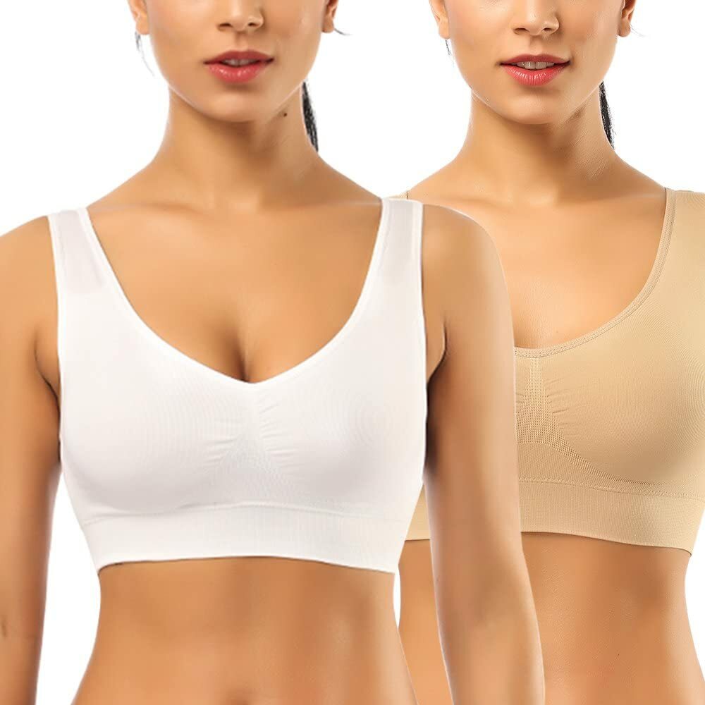 2 Pack Seamless Removable Pads Sleep Bras Yoga Bra Comfort Sports Bras for Women