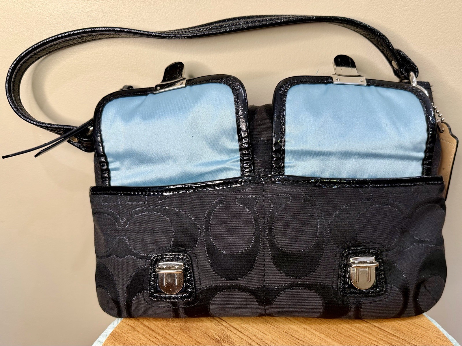 Y2K Coach 12984 Black Signature Jacquard Shoulder Crossbody Bag Detachable Strap