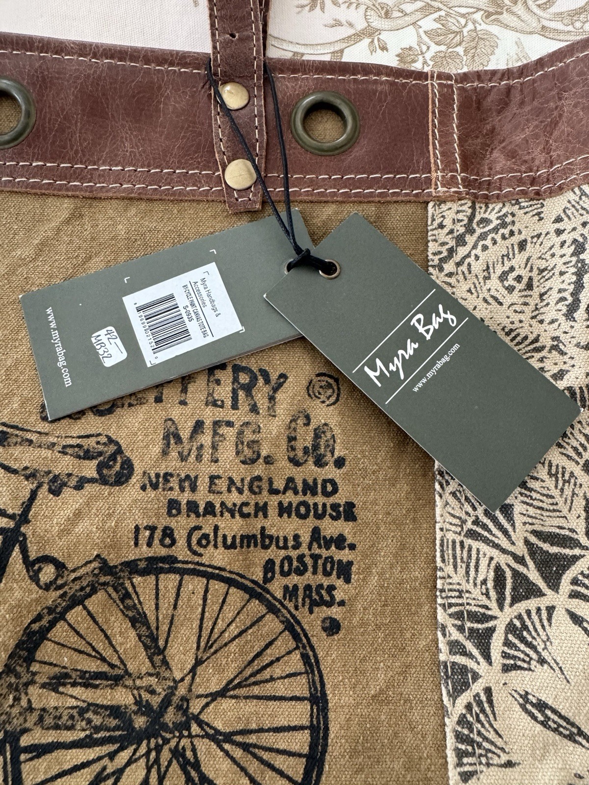 Myra Bags Womens Vintage Look By-Cycle Upcycled Materials Tote Bag, Bike S-0935