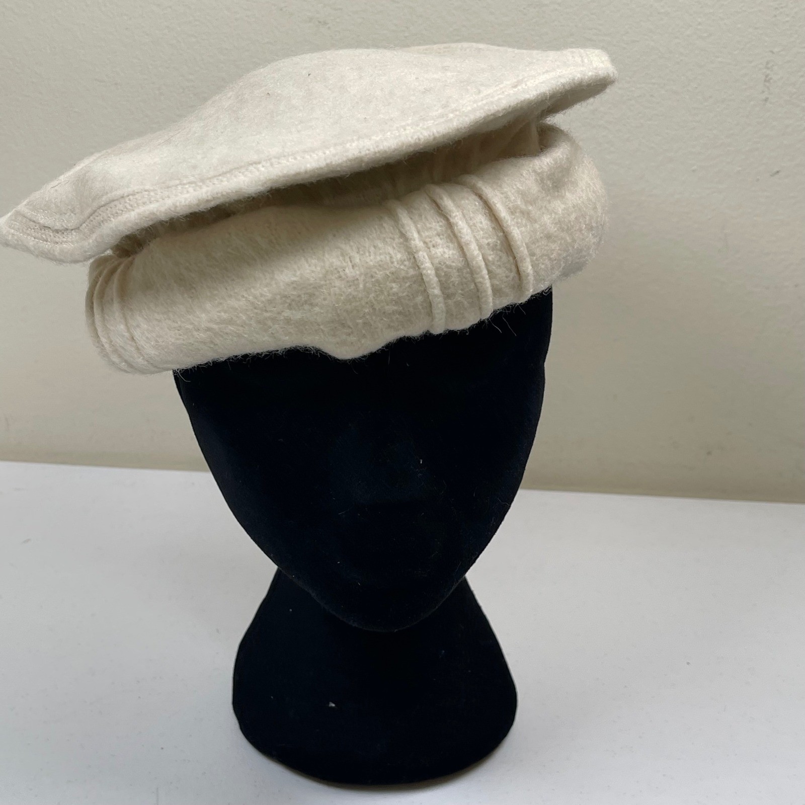 Pakol Afghan Chitrali Wool Beret Hat Women Ivory Traditional Handmade Felt