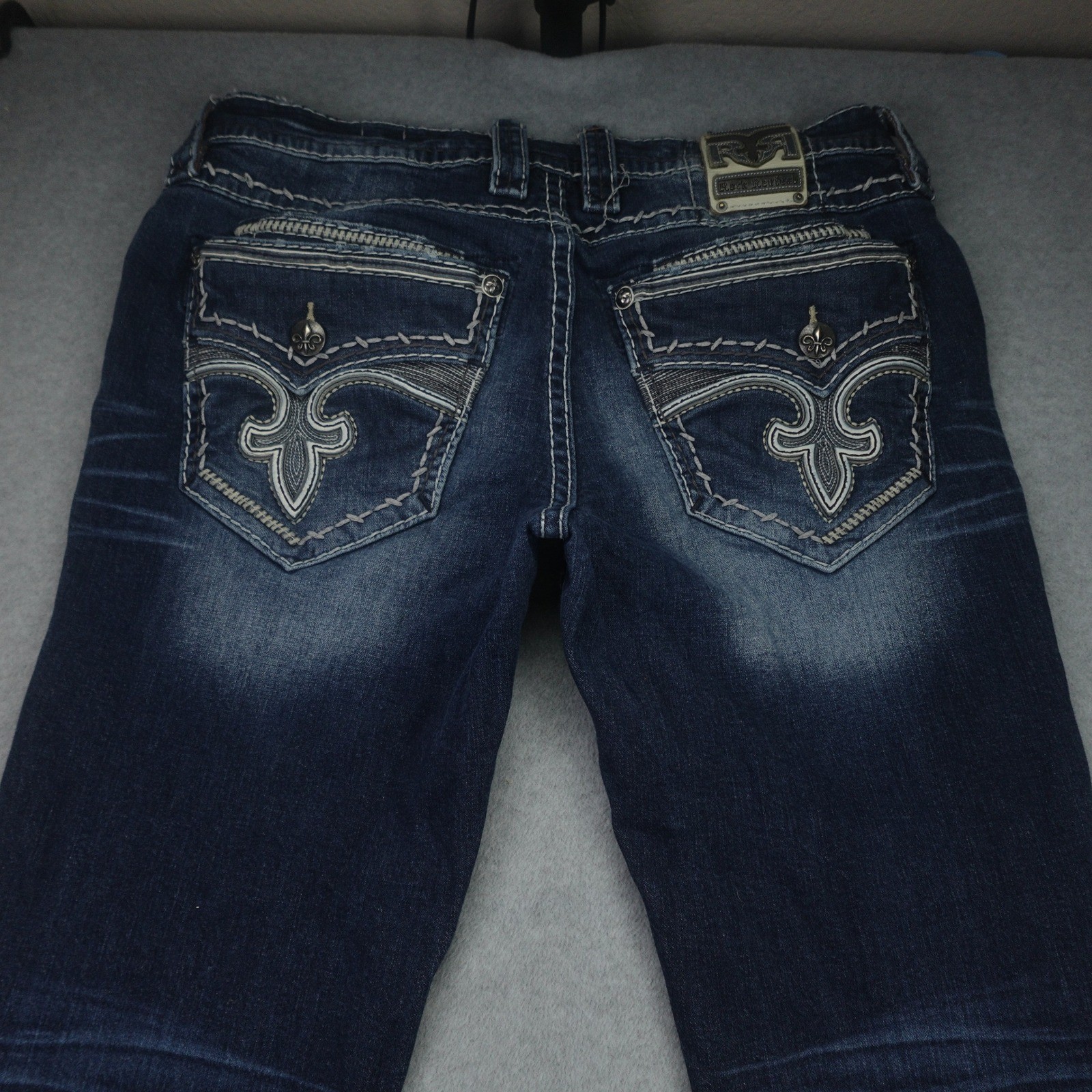 Rock Revival Jeans Mens 36 Blue Distressed Stitch Jaser Straight Denim