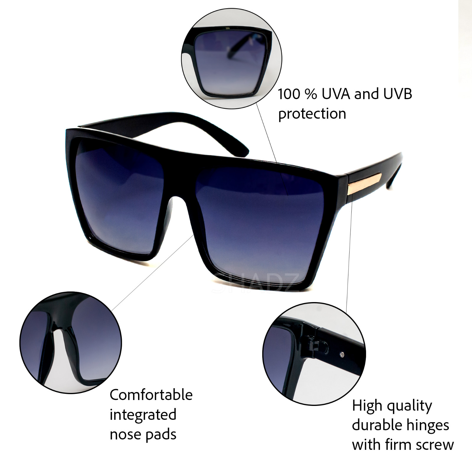 Lauren Flat Top Oversized HUGE Large Square Aviator Women Sunglasses GAFAS SHADZ