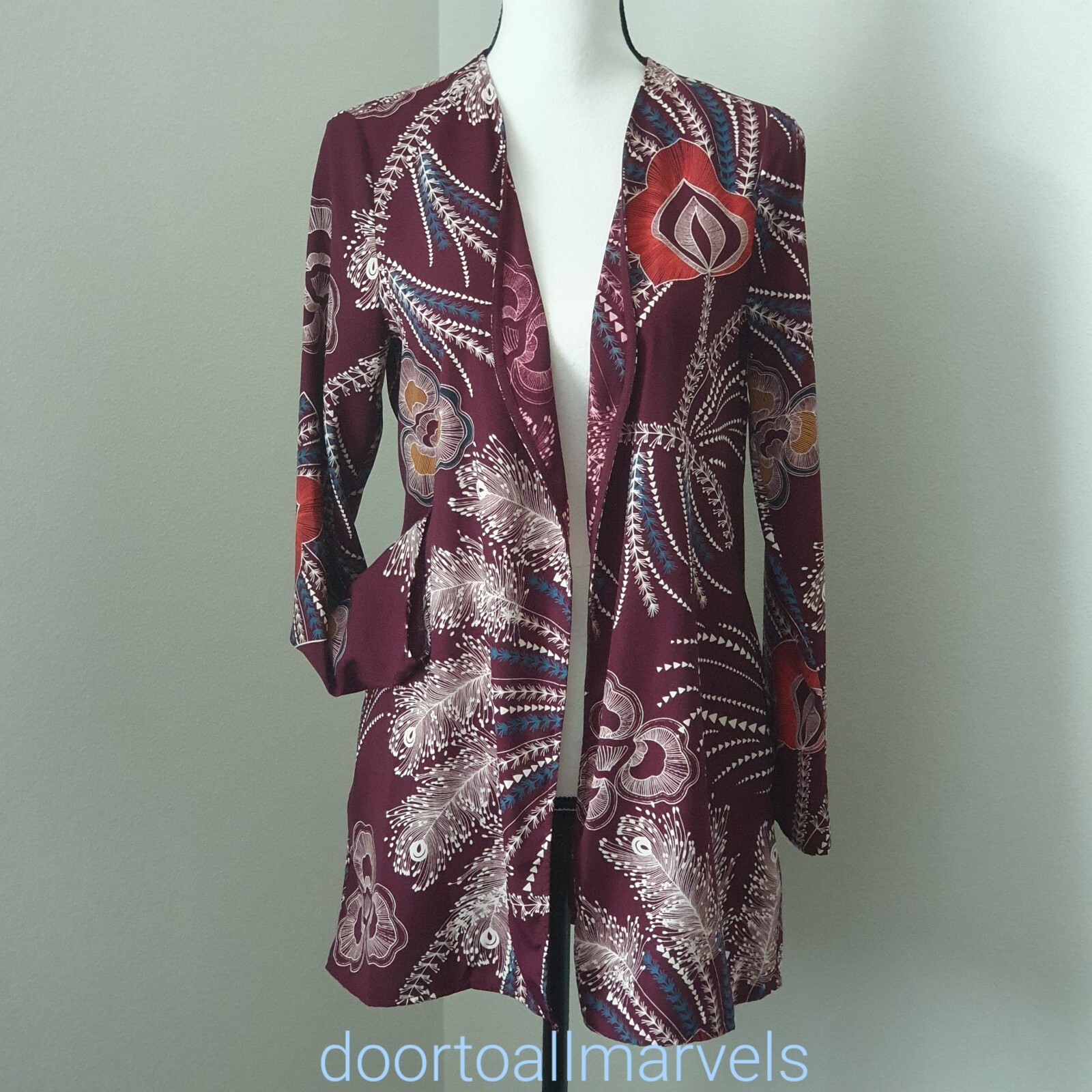 Pleione Anthropologie Burgundy Floral Kimono Cardigan sz Small