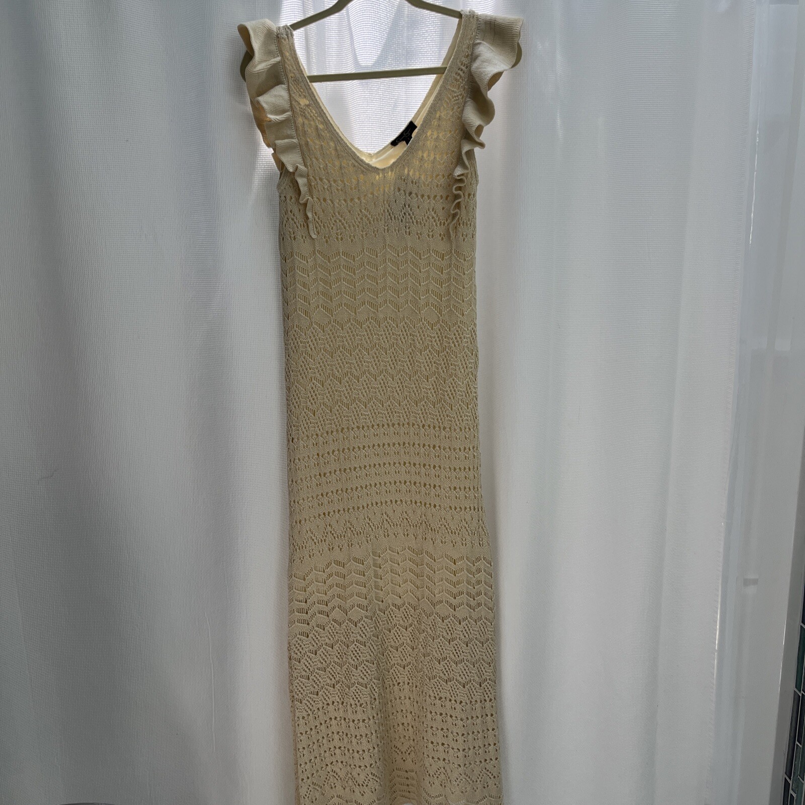 Jessica Simpson Cottagecore Crochet Ruffle Sleeve Fairy Ivory Maxi Dress Large