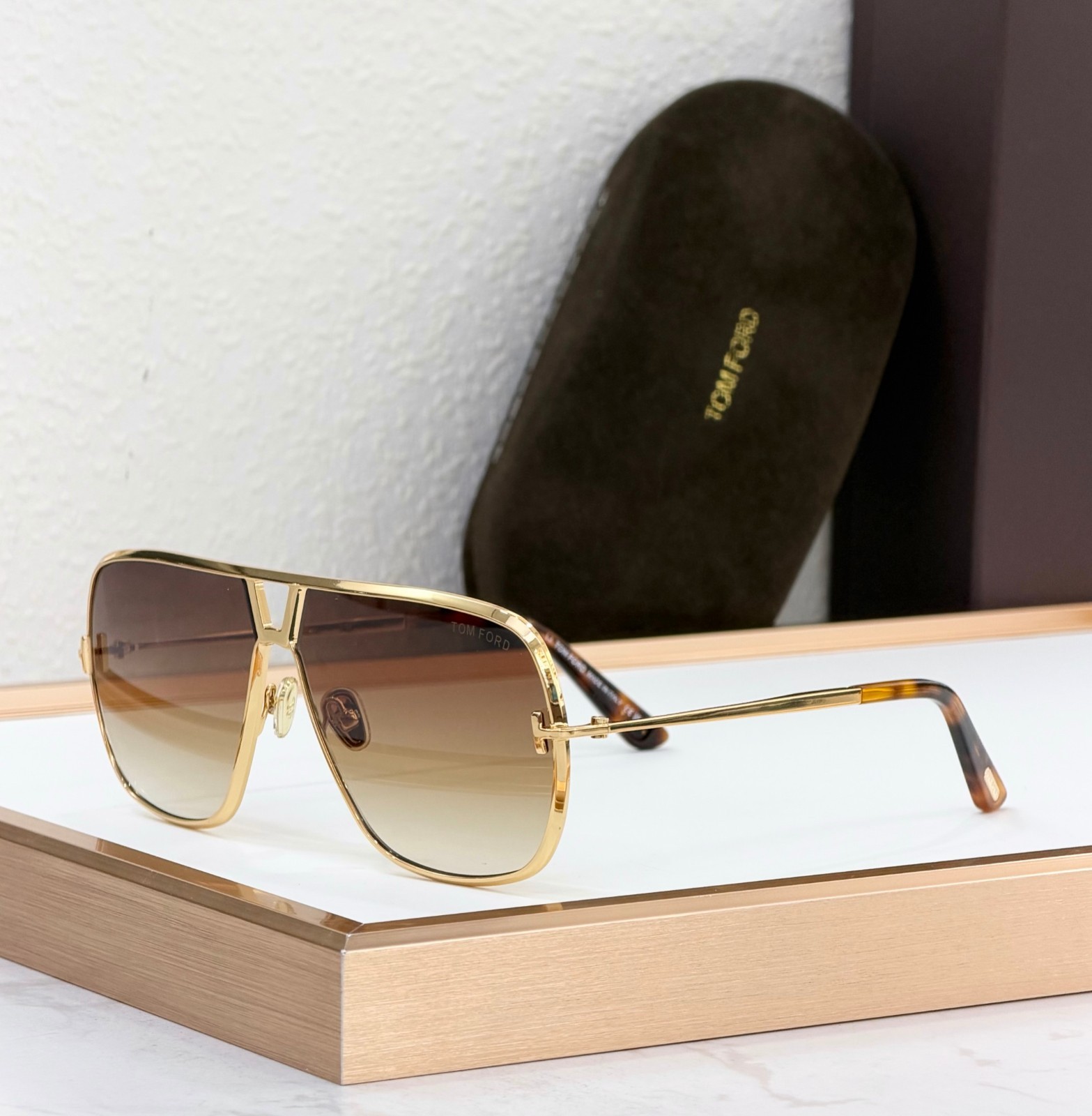 Tom Ford TF1204 Sunglasses Gold Frame Brown Gradient Lens Size 63□11-140