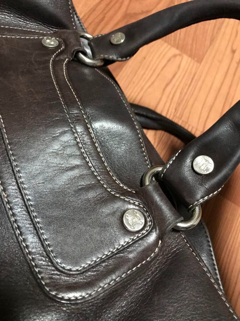CELINE Leather Boogie Hand bag zip color dark Brown fashion goods women ladies