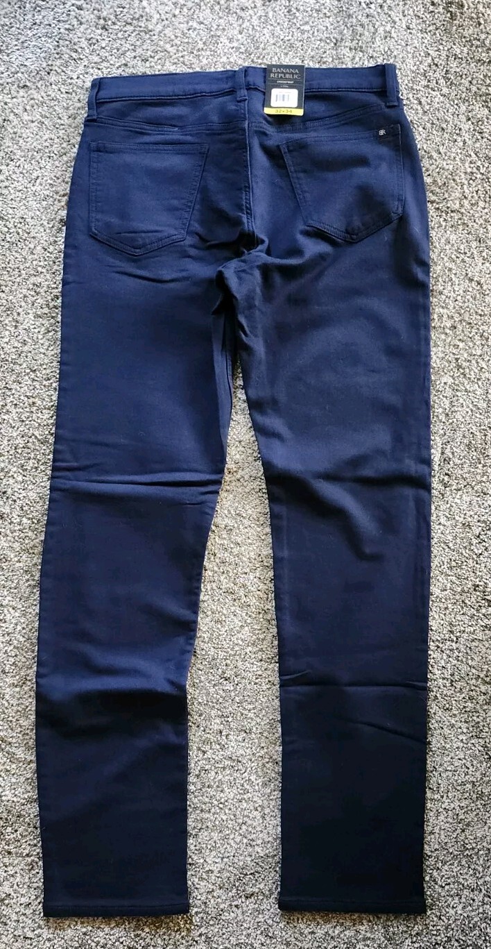 NWT Mens Banana Republic 5 Pocket Slim 98% Cotton BLUE BLACK TAN 30-40”