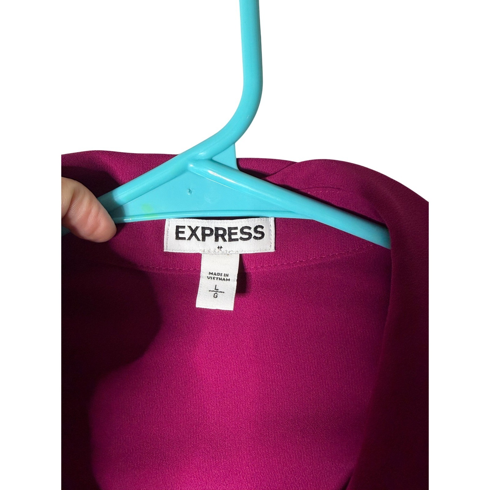 Express Magenta Pink Portofino Roll Tab Sleeve Button Down Blouse Large L