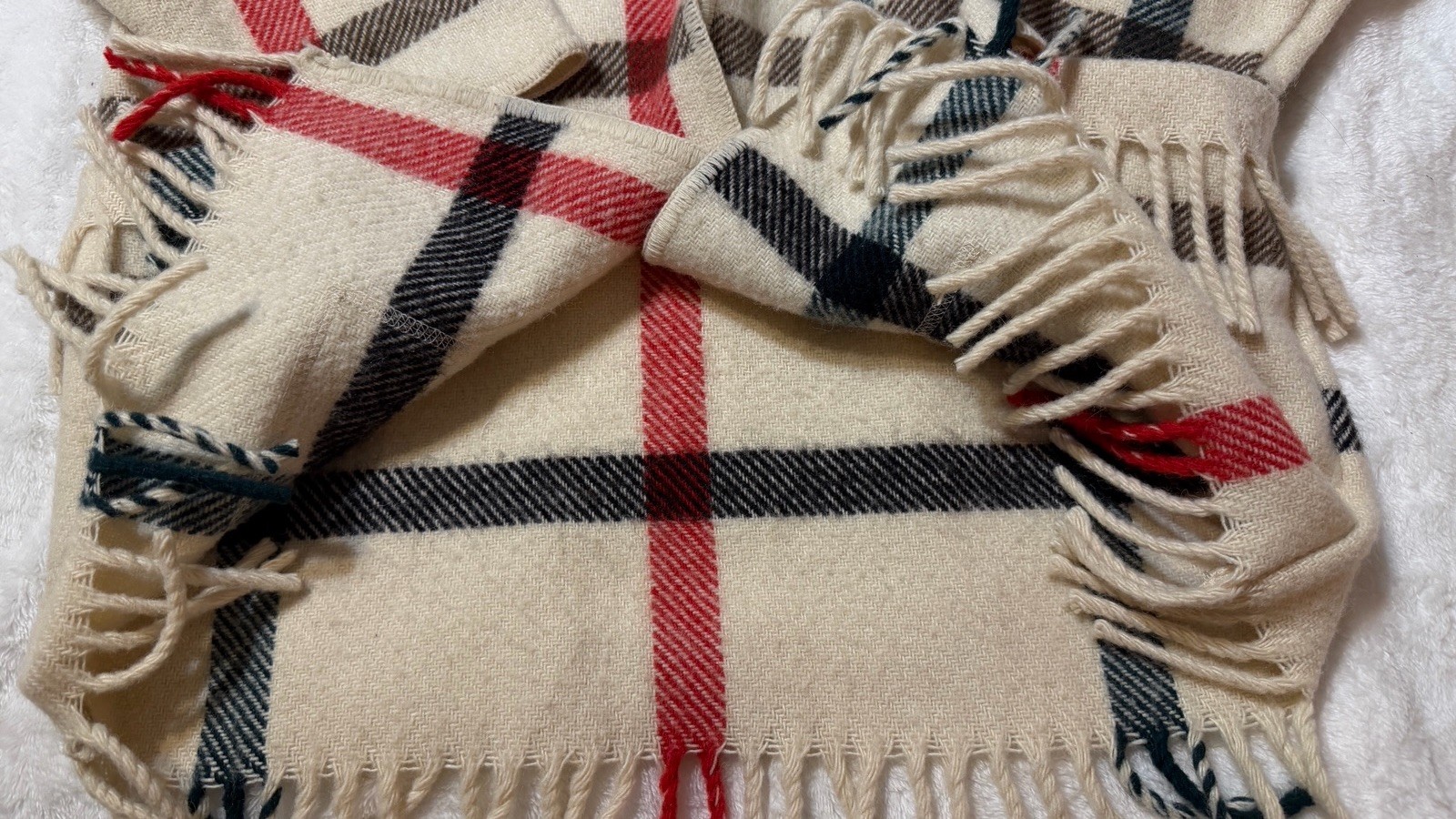 Vintage Floriane France Wool Cape Coat Women XXS XS Plaid Hood Fringe 85% Wool