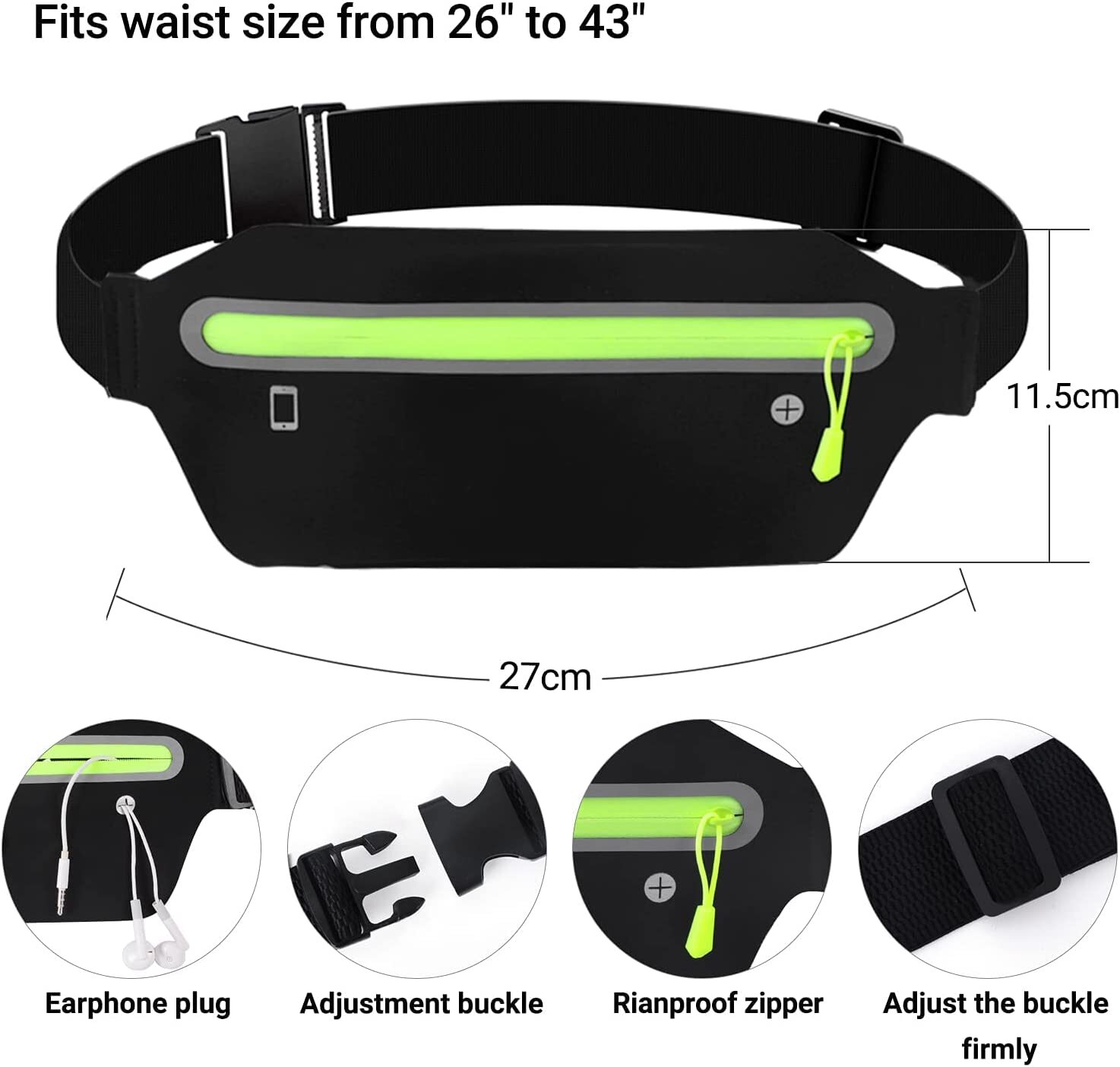 Waterproof Sport Runner Waist Bum Bag Running Jogging Belt Pouch Zip Fanny Pack