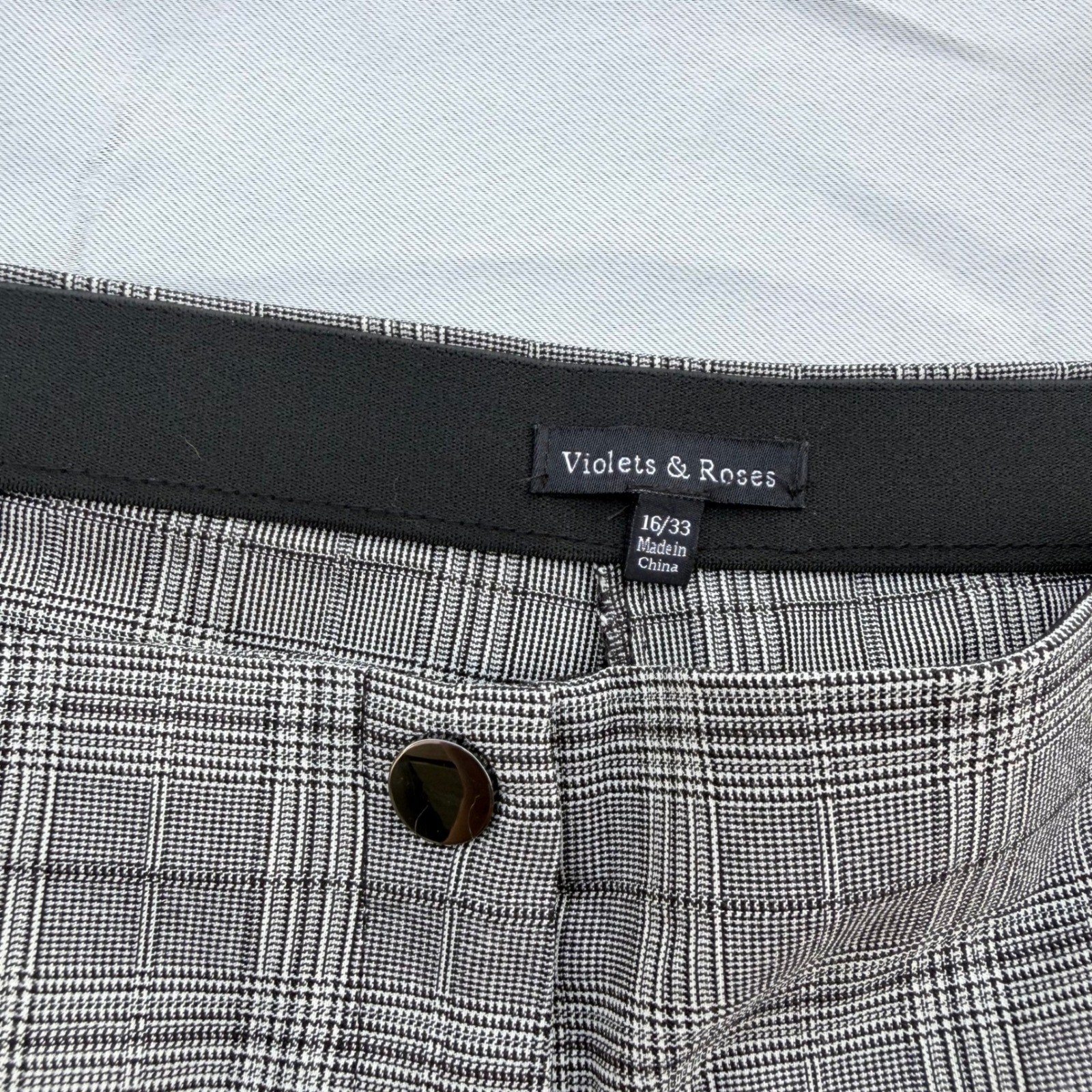 Violets & Roses Womens Grey Glen Plaid Straight Leg Trousers Size 16/33 Workwear
