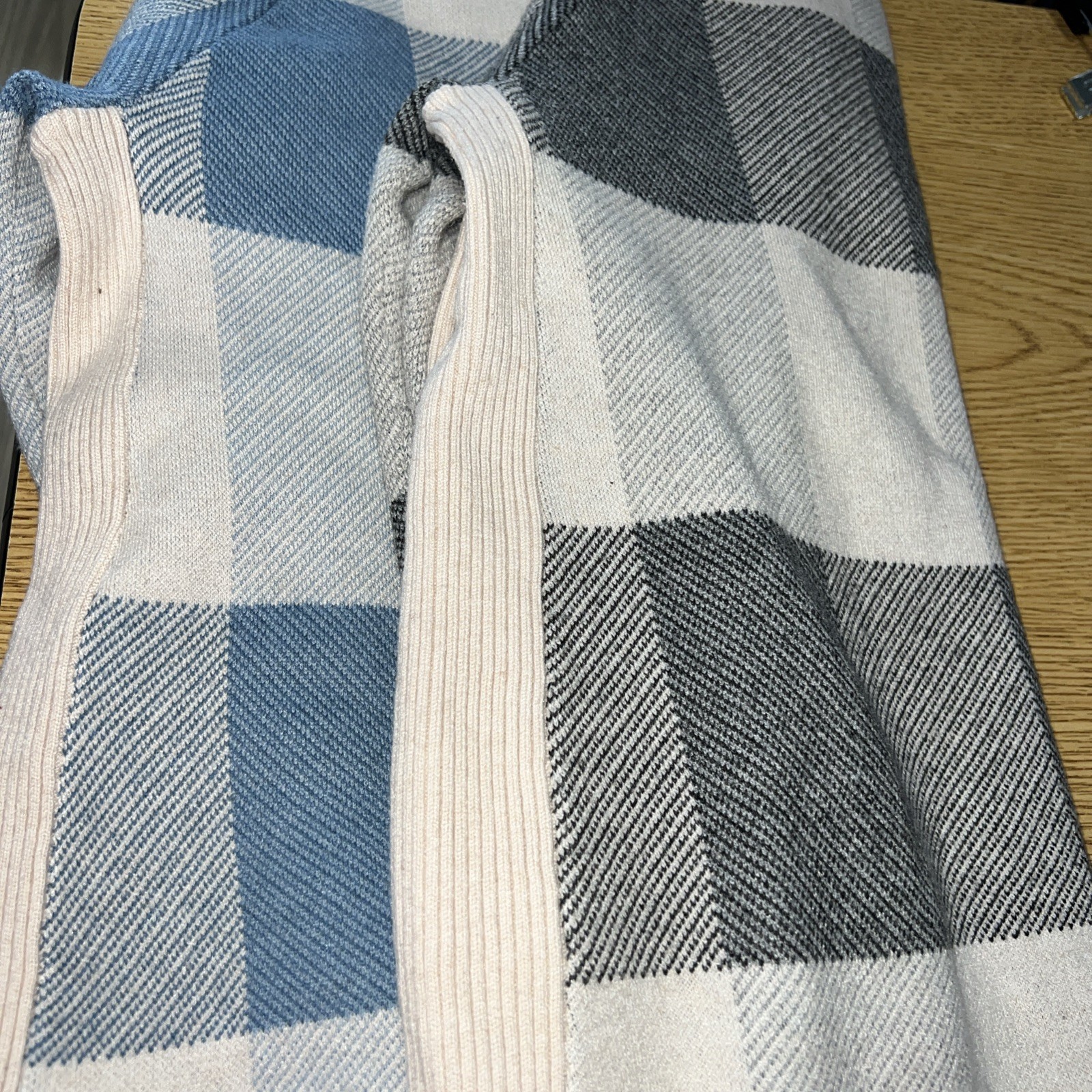 2 Modern Soul Comfort Yarn Novelty Plaid Turtleneck Sweaters S Blue & Black
