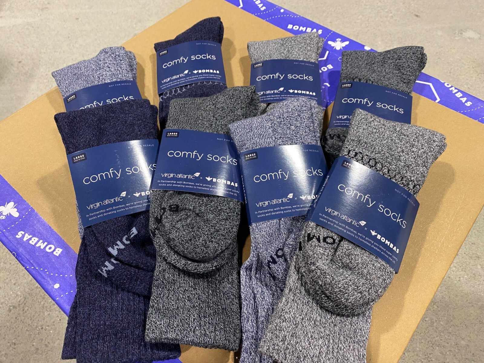 [8 Pairs] Bombas x Virgin Atlantic Calf Socks Large – Grey