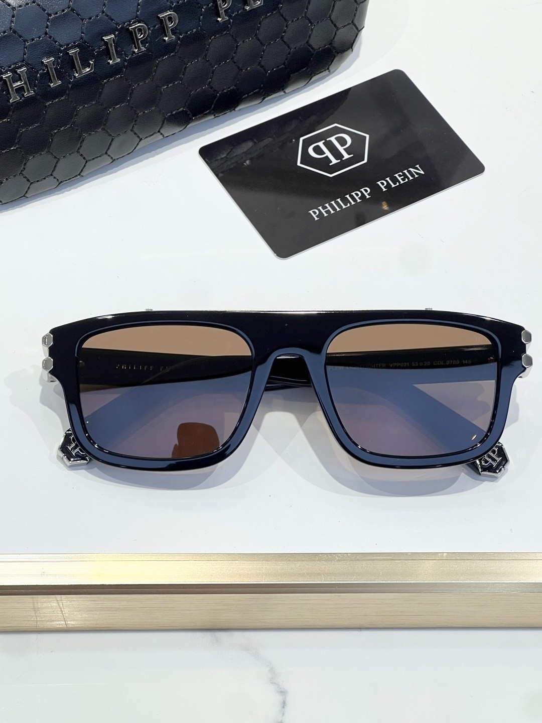PHILIPP PLEIN VPP021 Sunglasses Black Frame Brown Lens 53-20-145