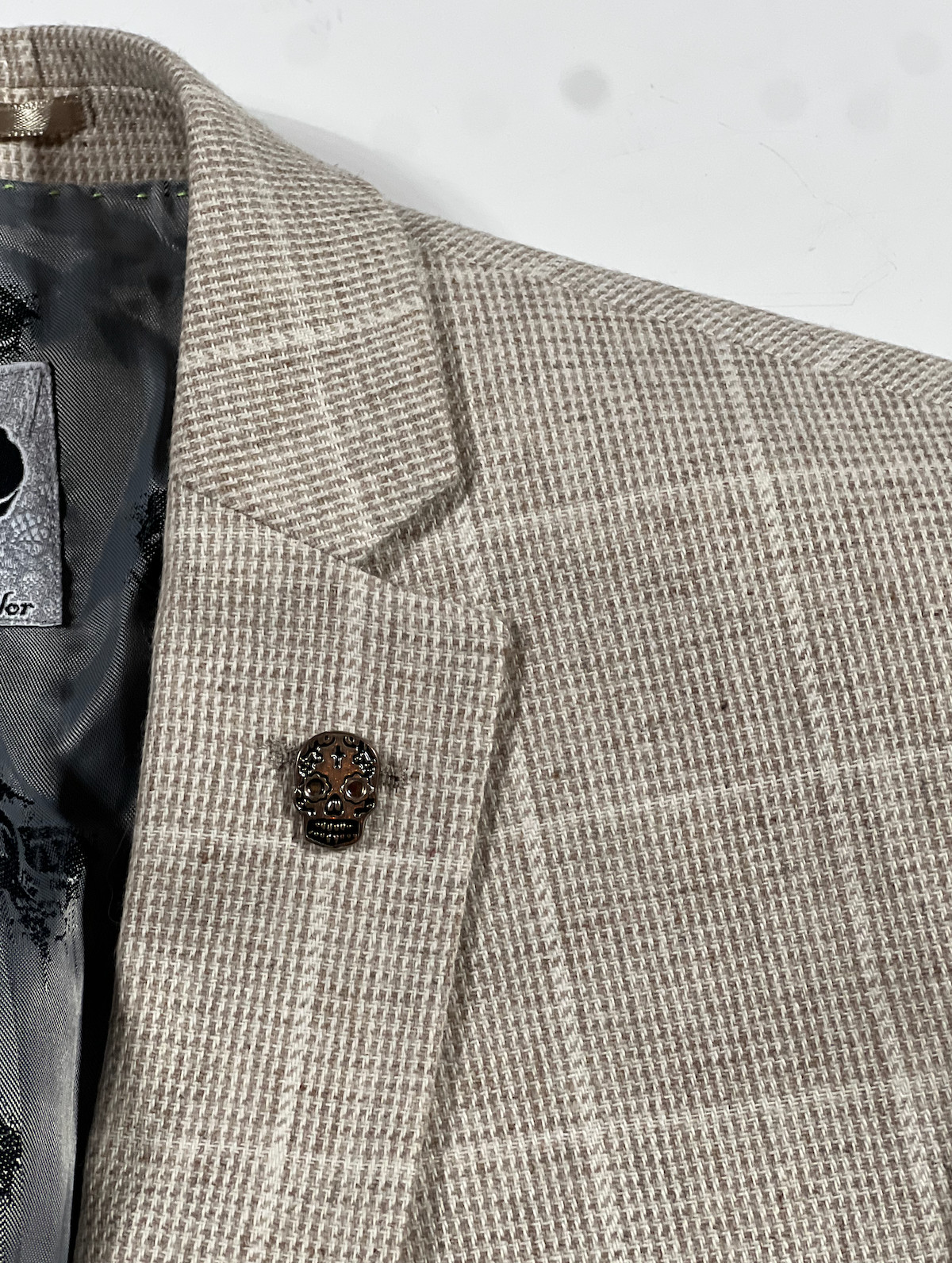 TWISTED TAILOR STONE WINDOWPANE CHECK PLAID SKULL PIN BLAZER JACKET SZ 38 R 38R