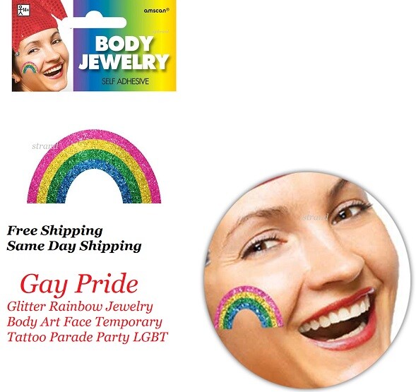 Gay Pride Glitter Rainbow Jewelry Body Art Temporary Tattoo Parade Party LGBT
