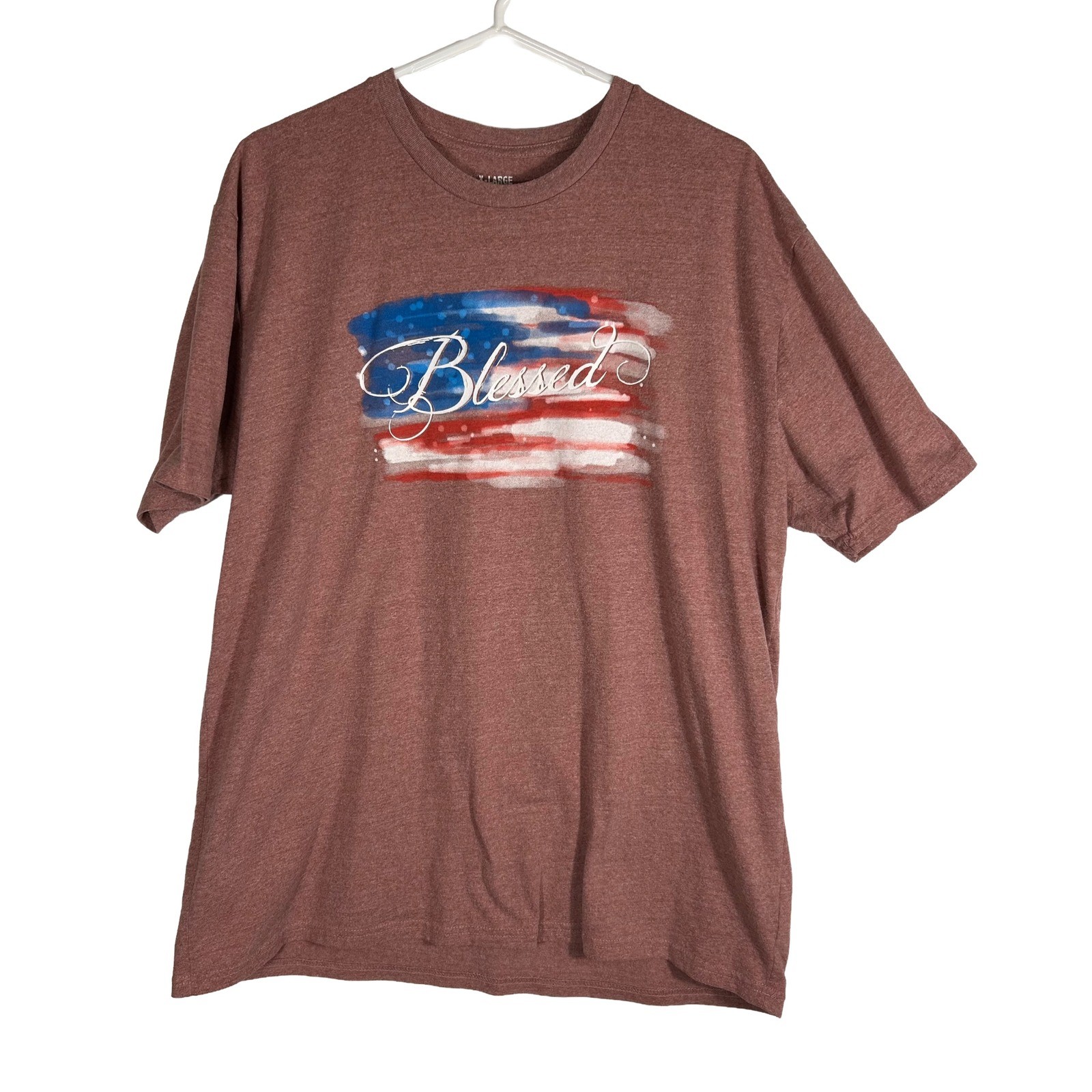 Blessed American Flag Graphic T-Shirt Heather Maroon XL Patriotic Women Mens