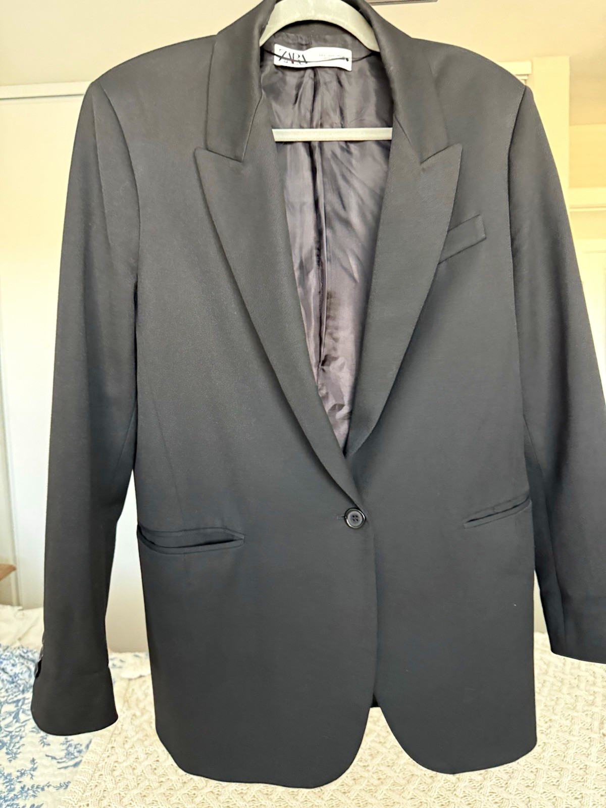 ZARA Black Straight Cut Buttoned Blazer Size L 9170/478/800 Tailored