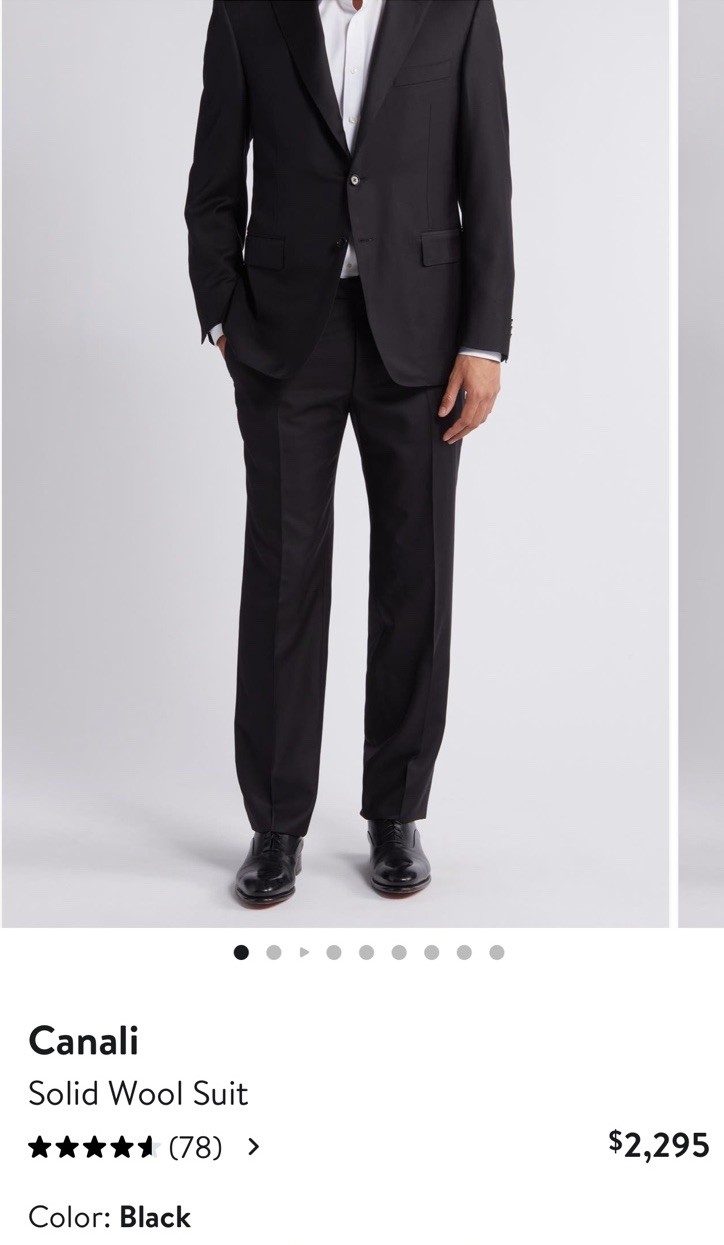 Canali Solid Wool Black Suit Size US 46R / EU 58 MSRP $2295