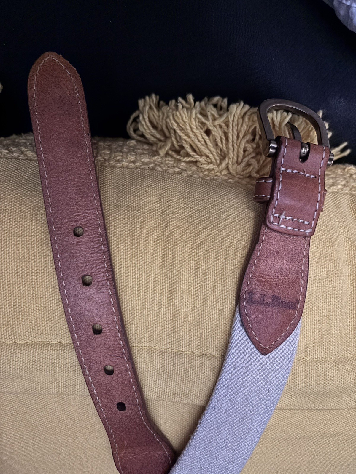Men’s Brown/Beige Solid Basic Belt One Size 32 with stretch Brass Buckle LL Bean
