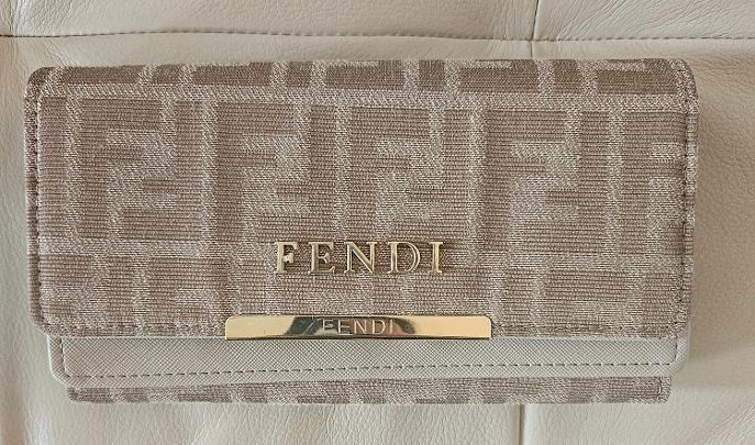 Fendi FF Zucca Monogram Long Beige/Brown Wallet Canvas Gold Logo Flap Women’s