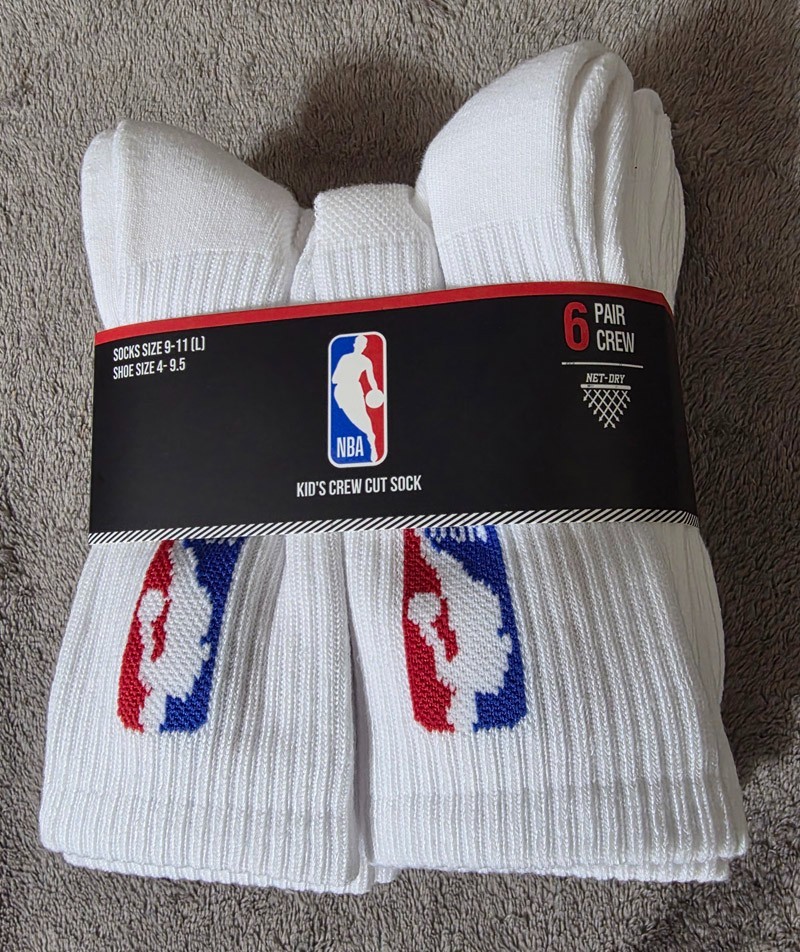 NBA 6-Pack Kid’s Crew Cut Socks Shoe Size 4-9.5 / Socks Size 9-11 (L)