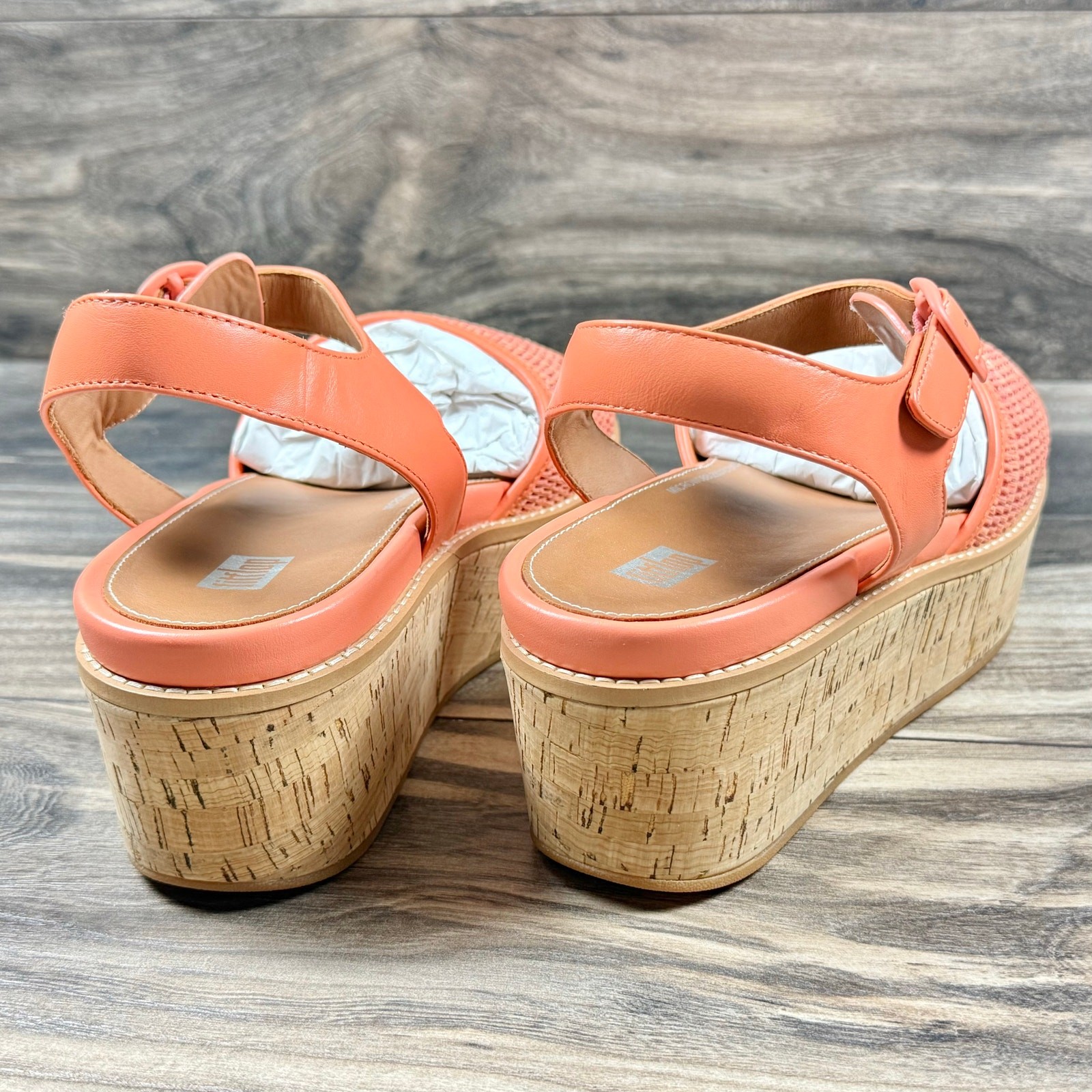 Fitflop Eloise Cork Wrap Woven Back Strap Platform Sandals Sunshine Coral 8
