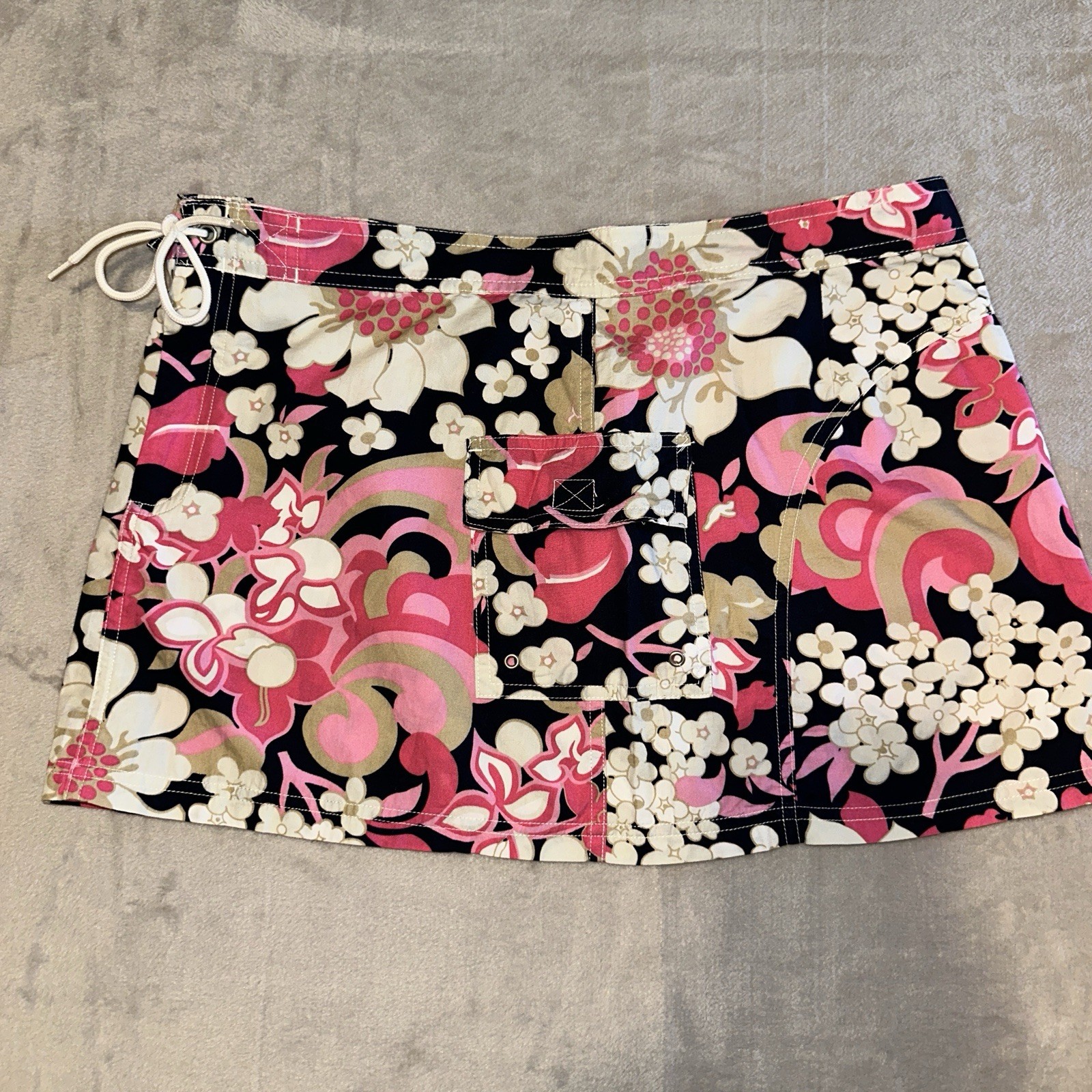 Vtg Y2K J Crew Floral Cargo Mini Skirt Drawstring 8 Utility Beach Hawaiian