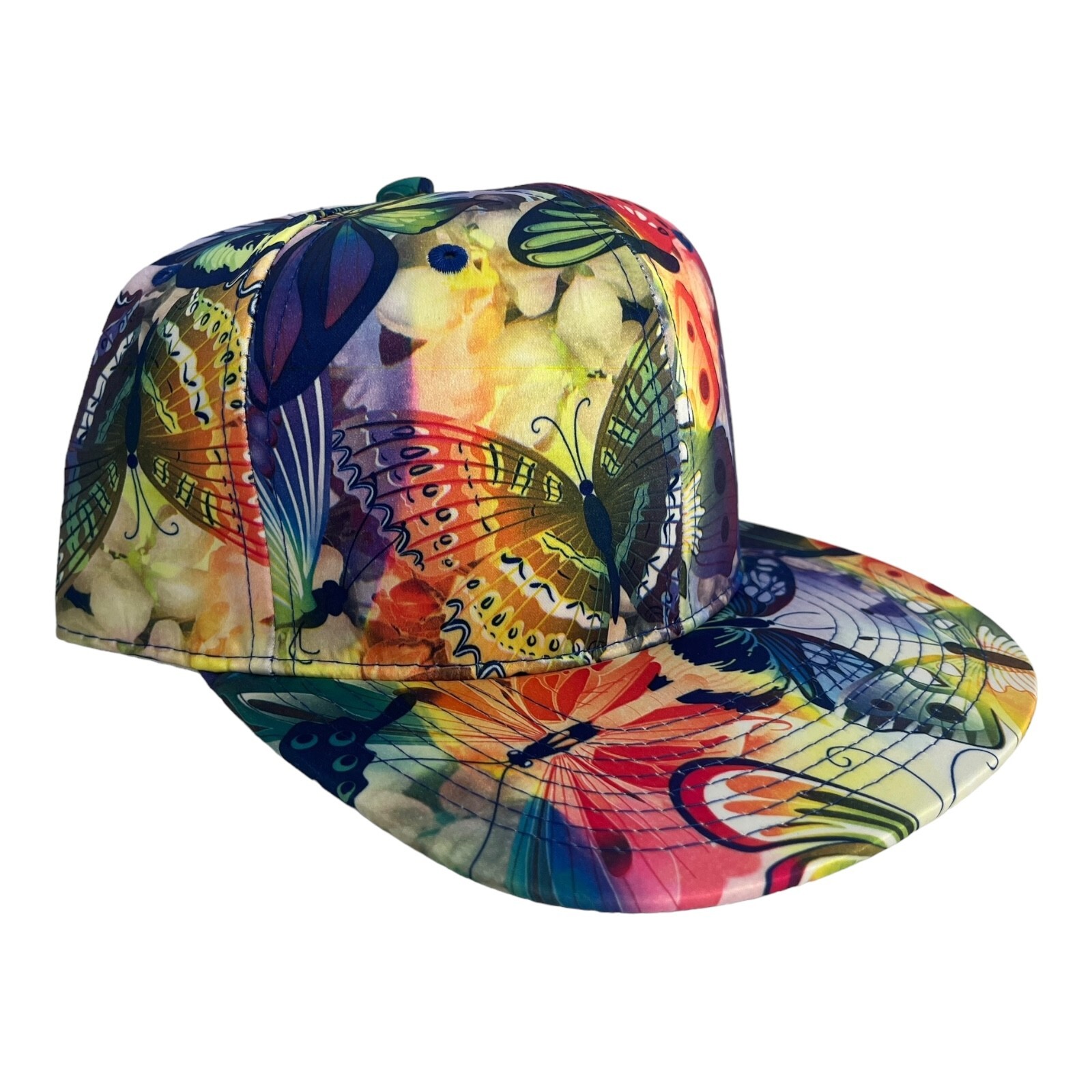 NEW FLORAL FLOWERS BUTTERFLY BLUE YELLOW ALL OVER SNAPBACK HAT ADULT SZ UNISEX 2