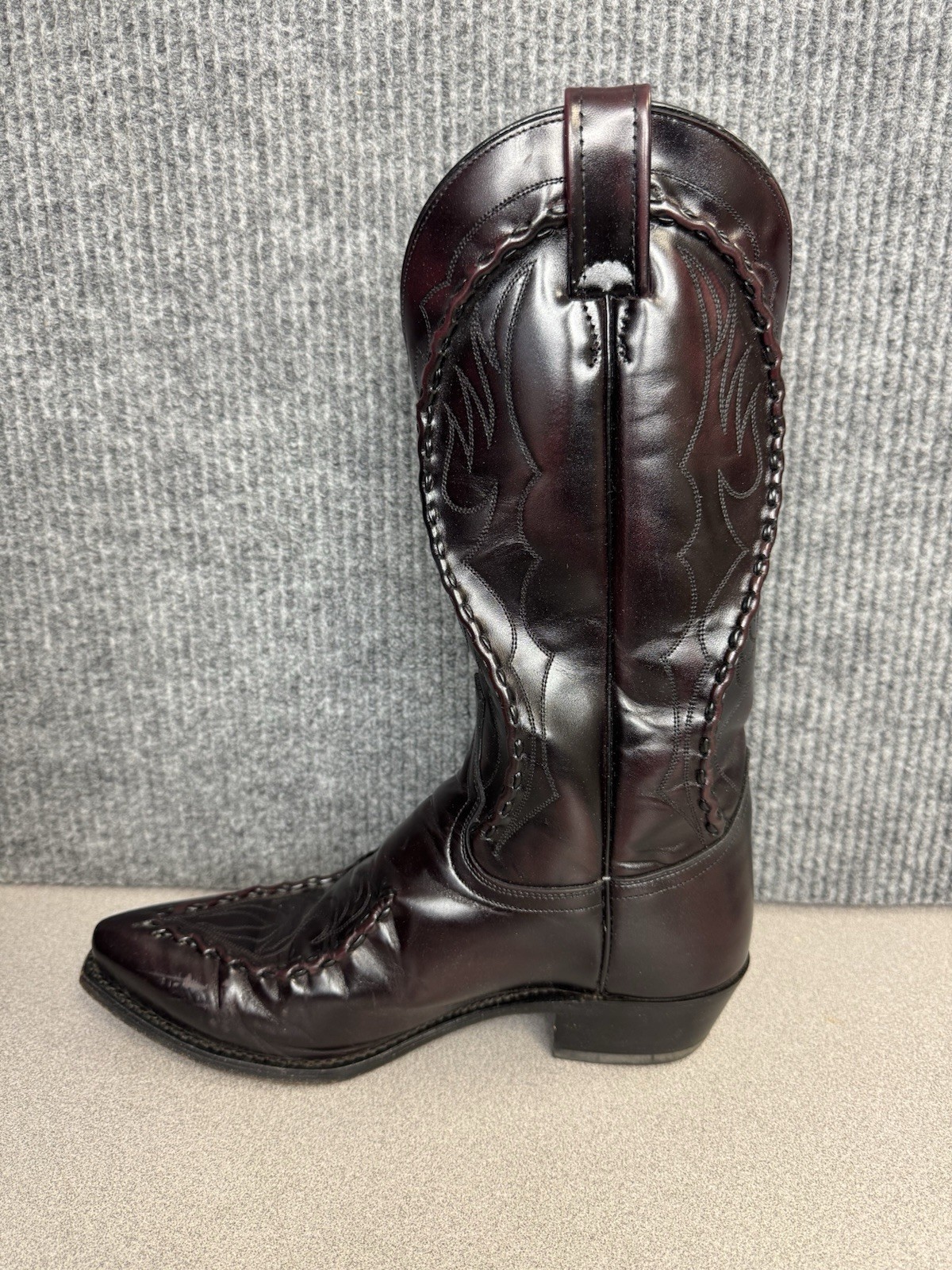Dan Post 8.5 EW Vintage Black Cherry Braided Laced Leather Cowboy Boots