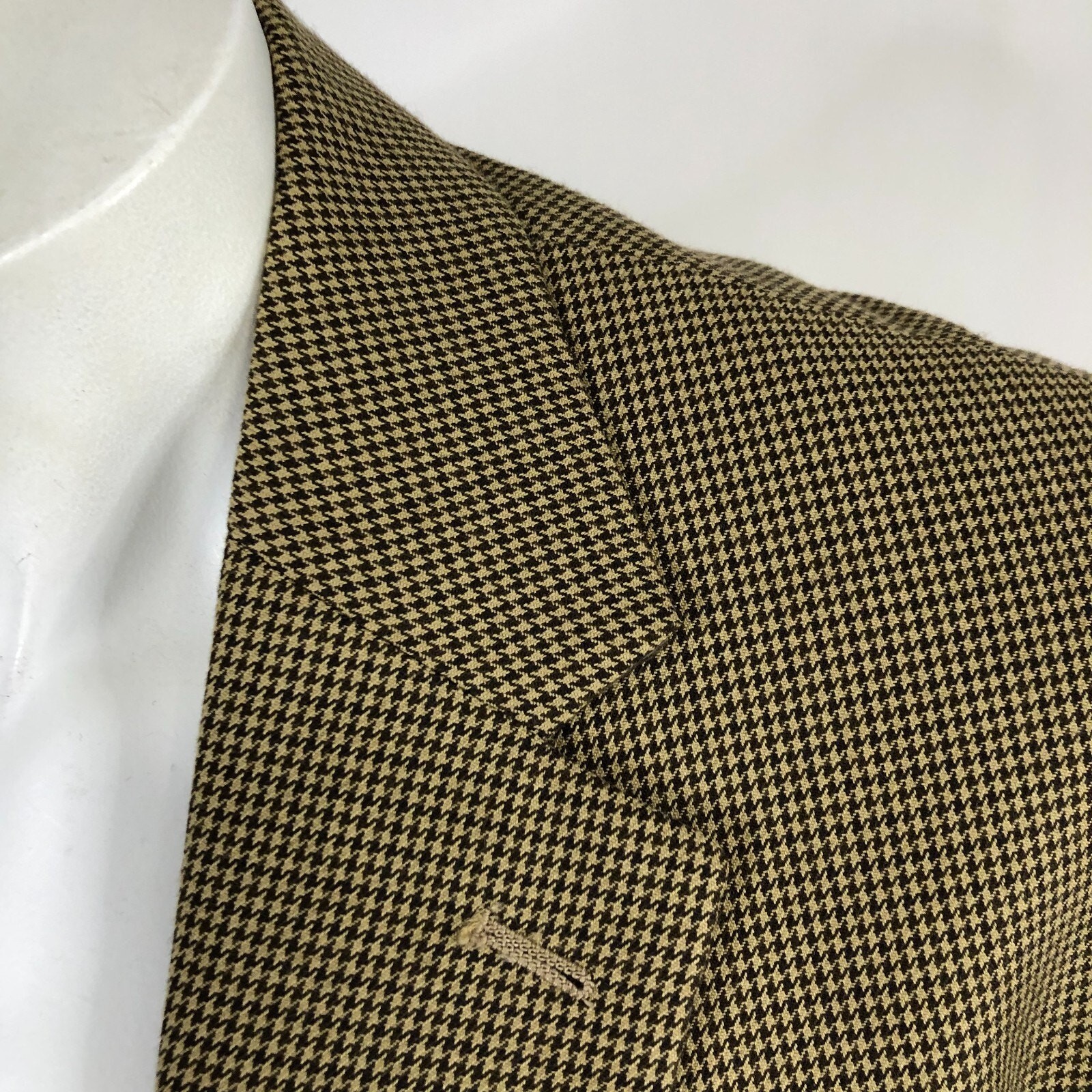 Chaps Houndstooth 44 L Men’s 100% Wool Blend Button Sport Coat Jacket Tan Brown