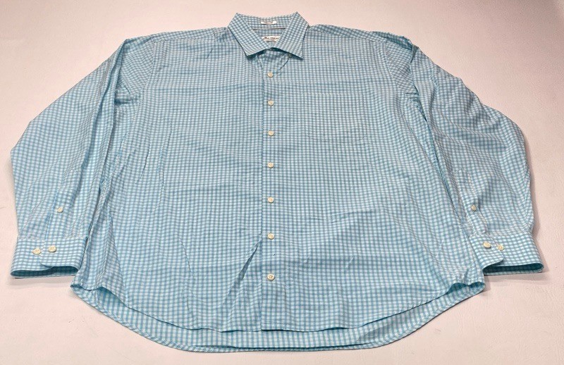 Peter Millar Crown Finish Shirt Long Sleeve Men’s XL Blue Gingham Casual 9564