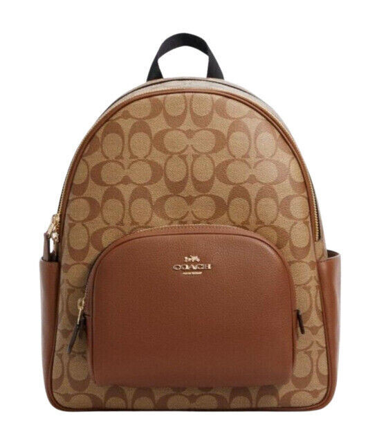 Coach Court Khaki/Sadle 2 Signature Coated Canvas & Leather Backpack (5671) -NWT