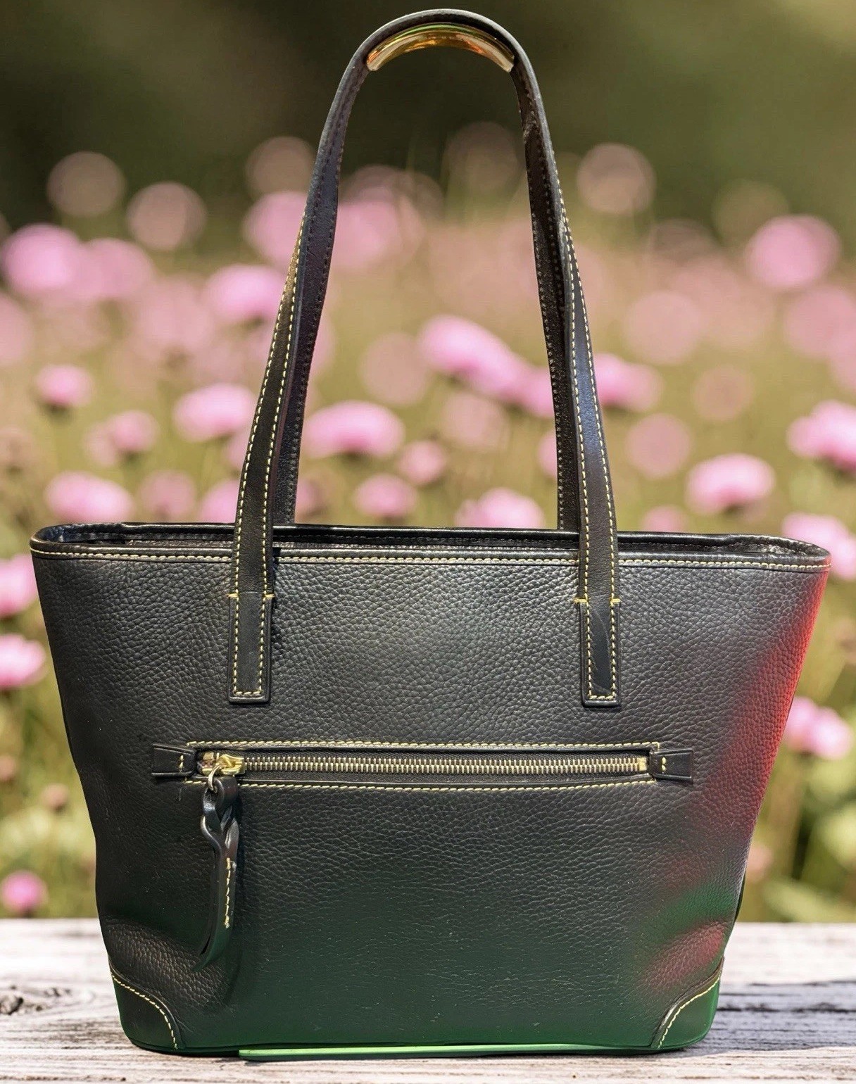 Dooney Bourke Black Pebble Leather Charleston Tote Shopper Shoulder Bag Purse