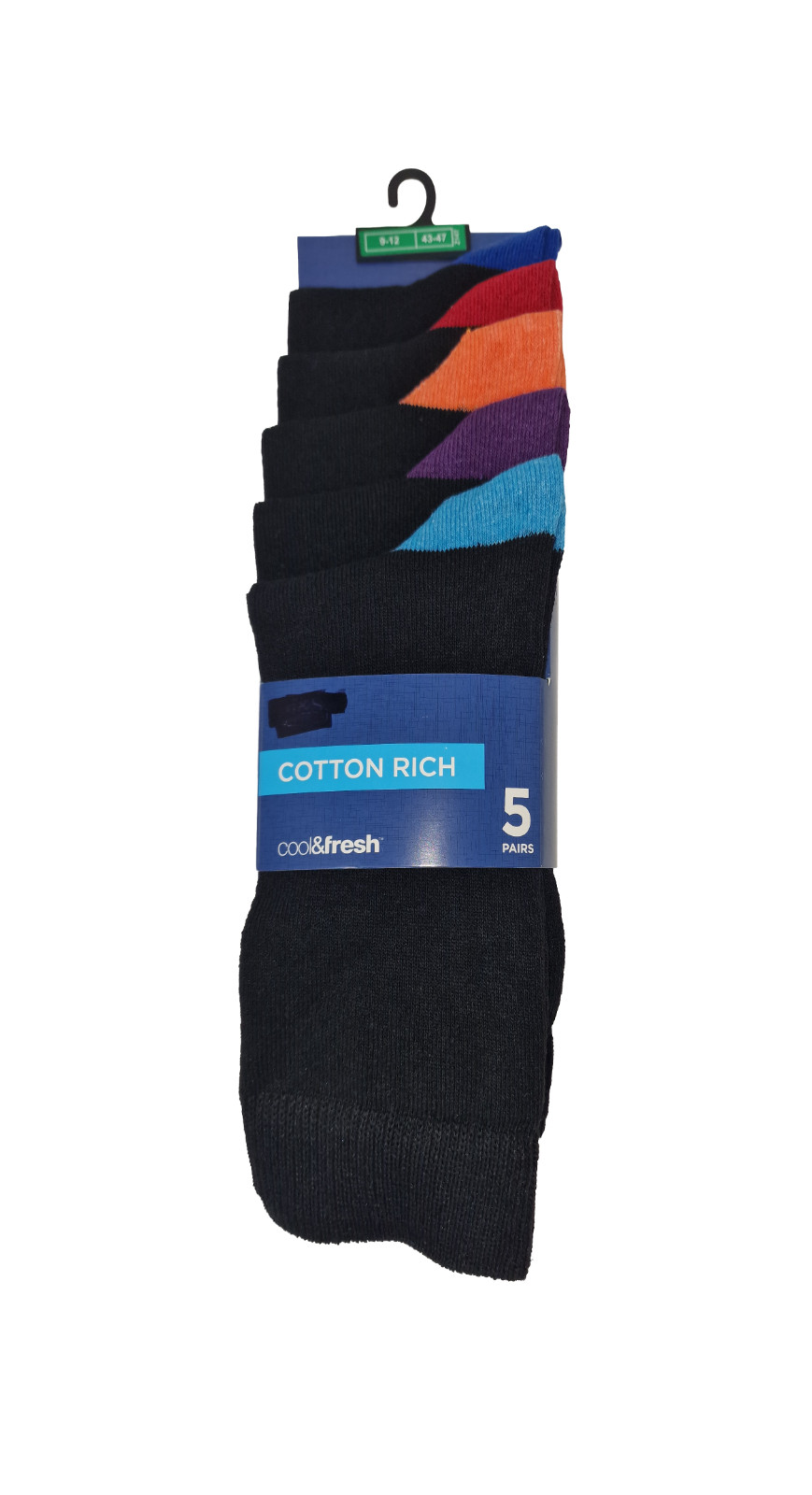 Ex M&S Men’s Socks 9-12 Black Cotton Rich Colour block NEW 5 Pack