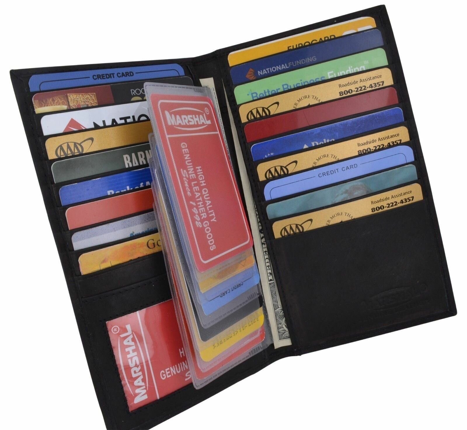 Genuine Leather Credit Card Holder Wallet 19 Card Slots + 1 ID Window NEW