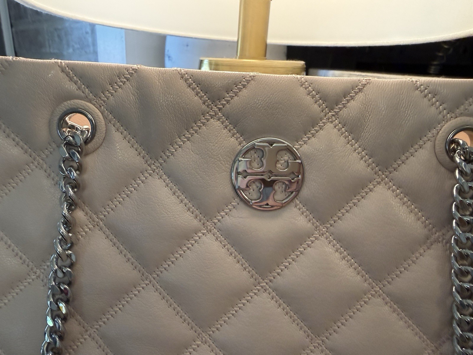 Tory Burch Quilted Leather Willow Tote in Blush Pink