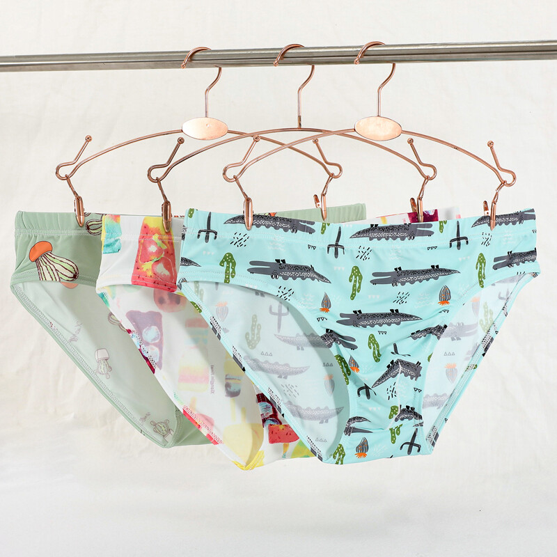 Men’s Underwear Cartoon Printed Panties U Convex Briefs Soft Silky Underwear