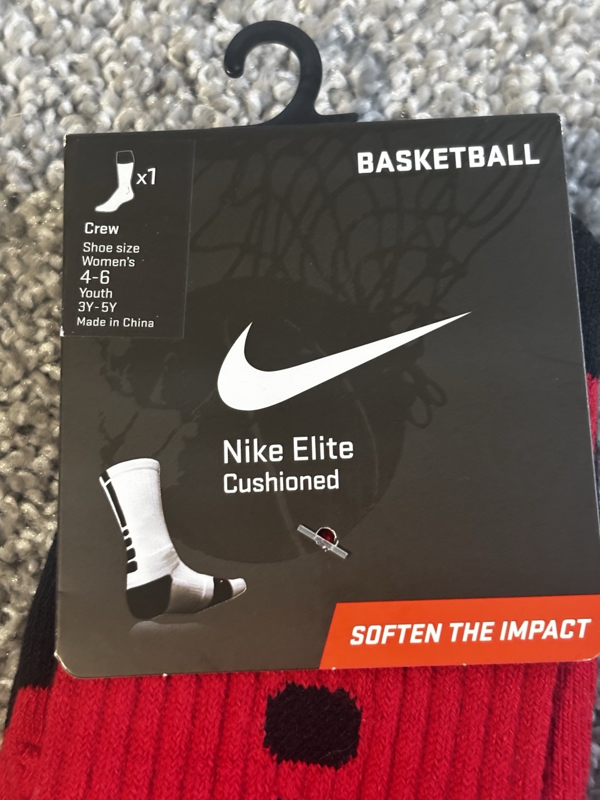 Nike Elite Cushioned Basketball Crew Socks Red/Black Size S 1 Pair SX3629-650