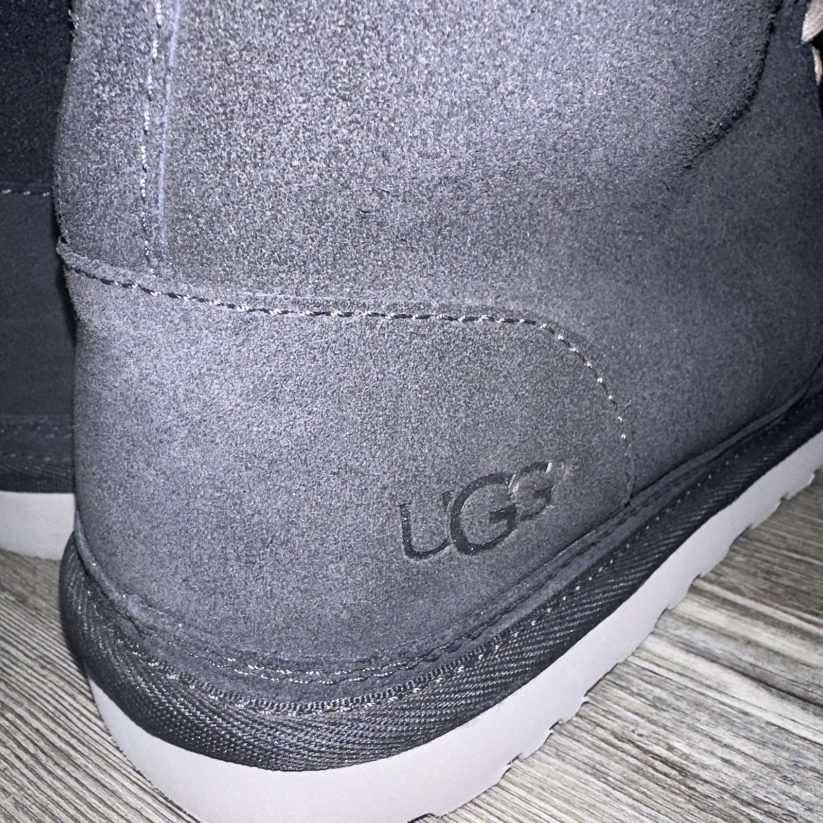 UGG AUSTRALIA Harkley True Navy Suede Leather Real Fur Lace Up Mens Boots SZ 12