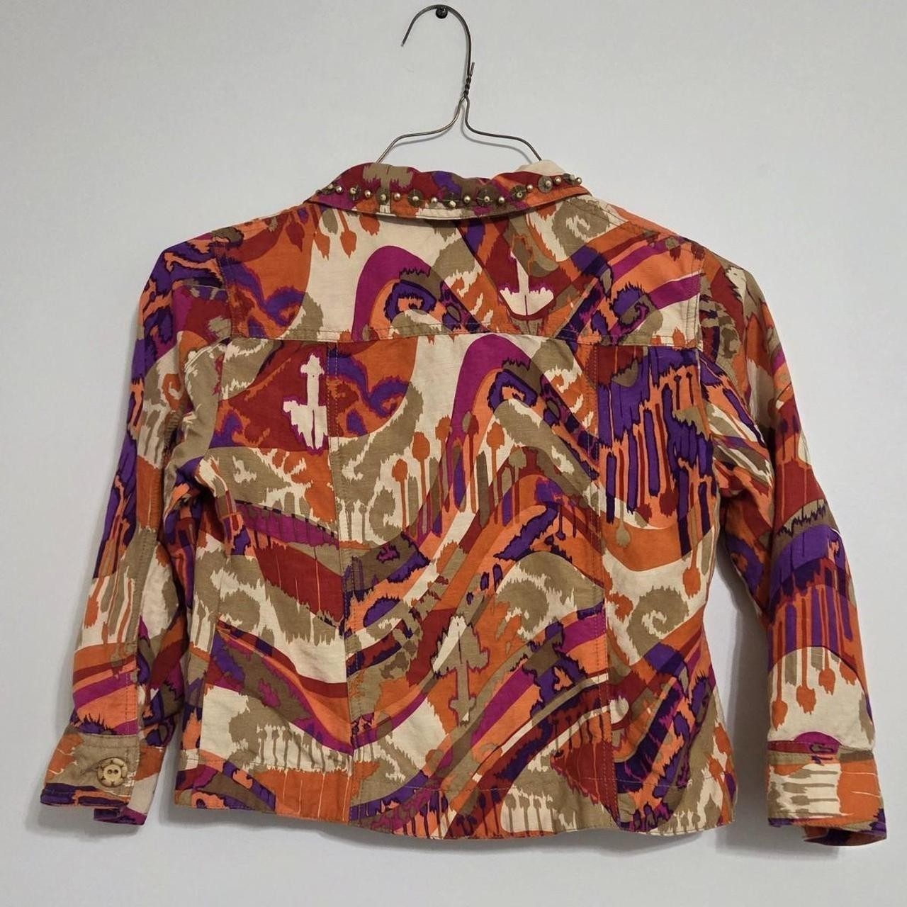 Ruby Rd. Multicolor Abstract Design Button-Up Long Sleeve Shirt Bead Accents 4P