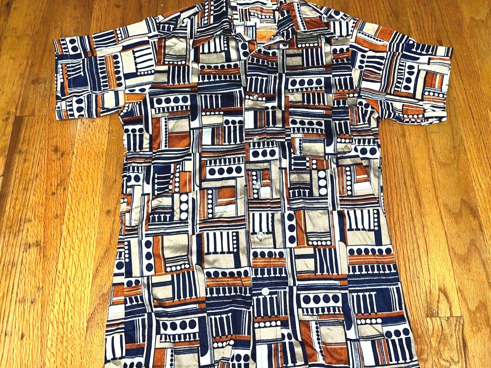 Unknown Vtg 80s 70s Disco ABSTRACT Print all Over Nylon Polyester feel Shirt S