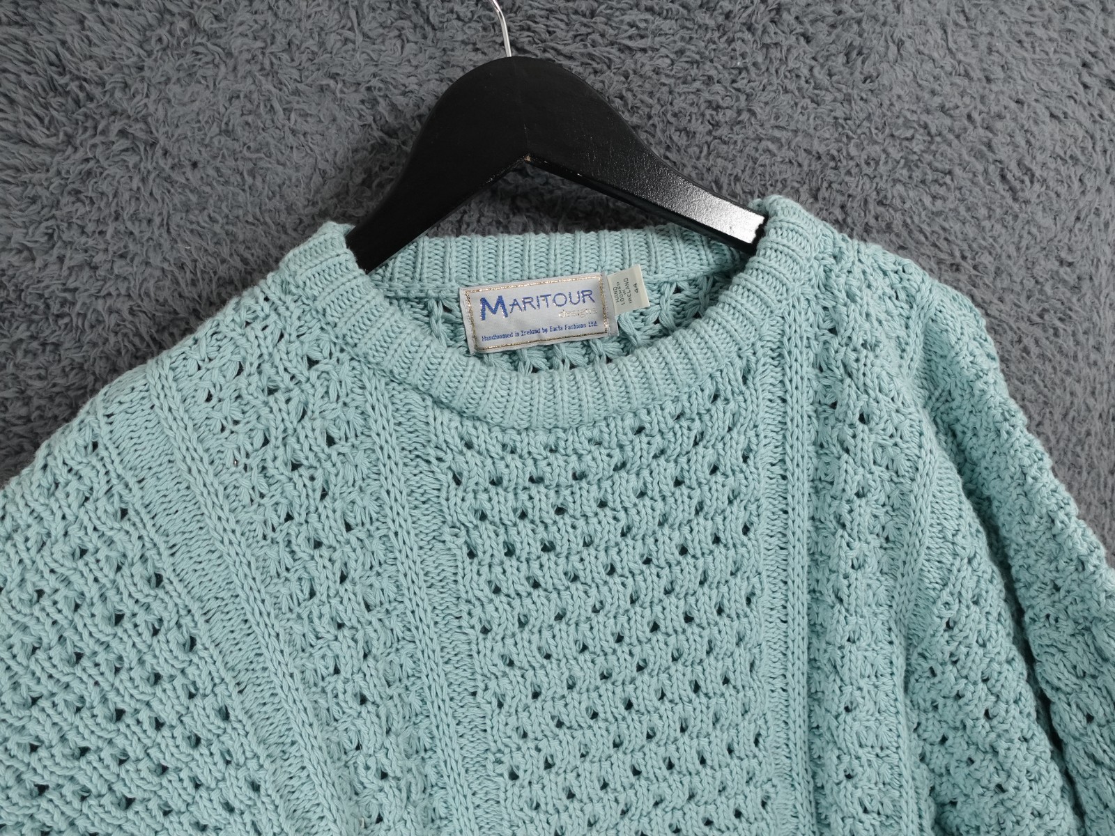 Vintage Maritour Jumper Men Large Green Chunky Cotton Fisherman Made Ireland Y2K